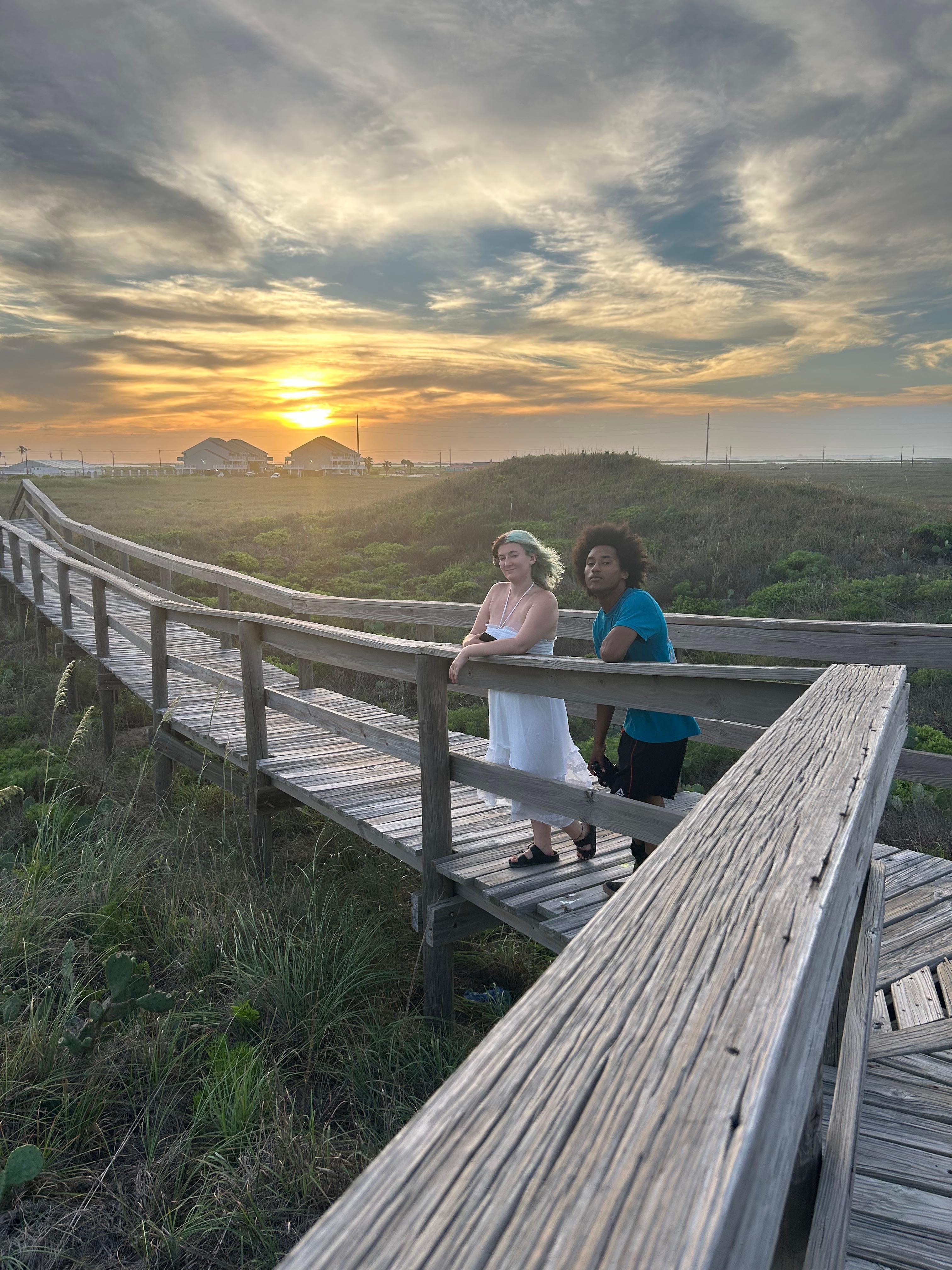 Kids on the wooden walk way