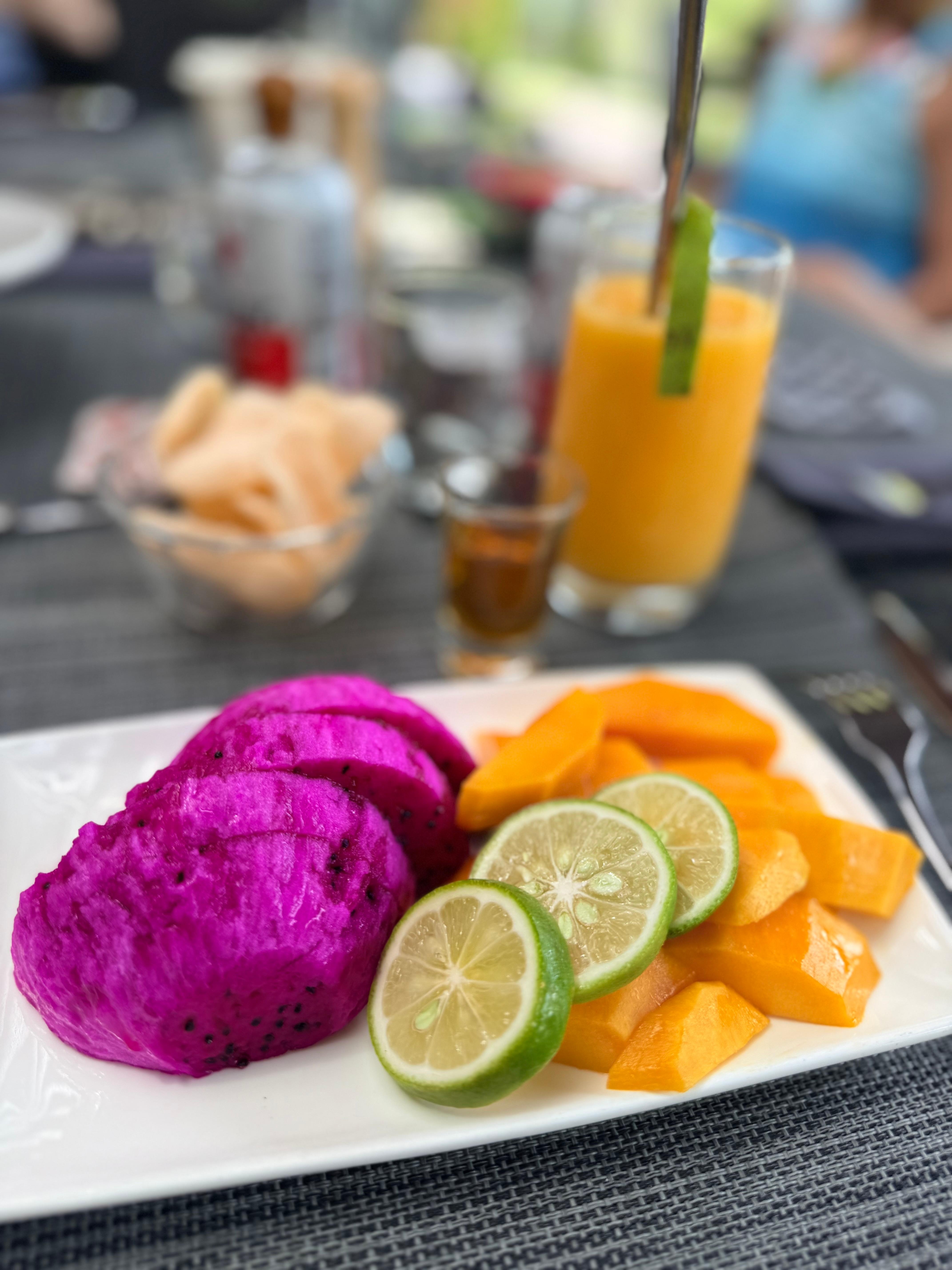 Afternoon fresh fruit platter & cocktails. 