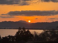 ホテルから夕日&天橋立を撮影