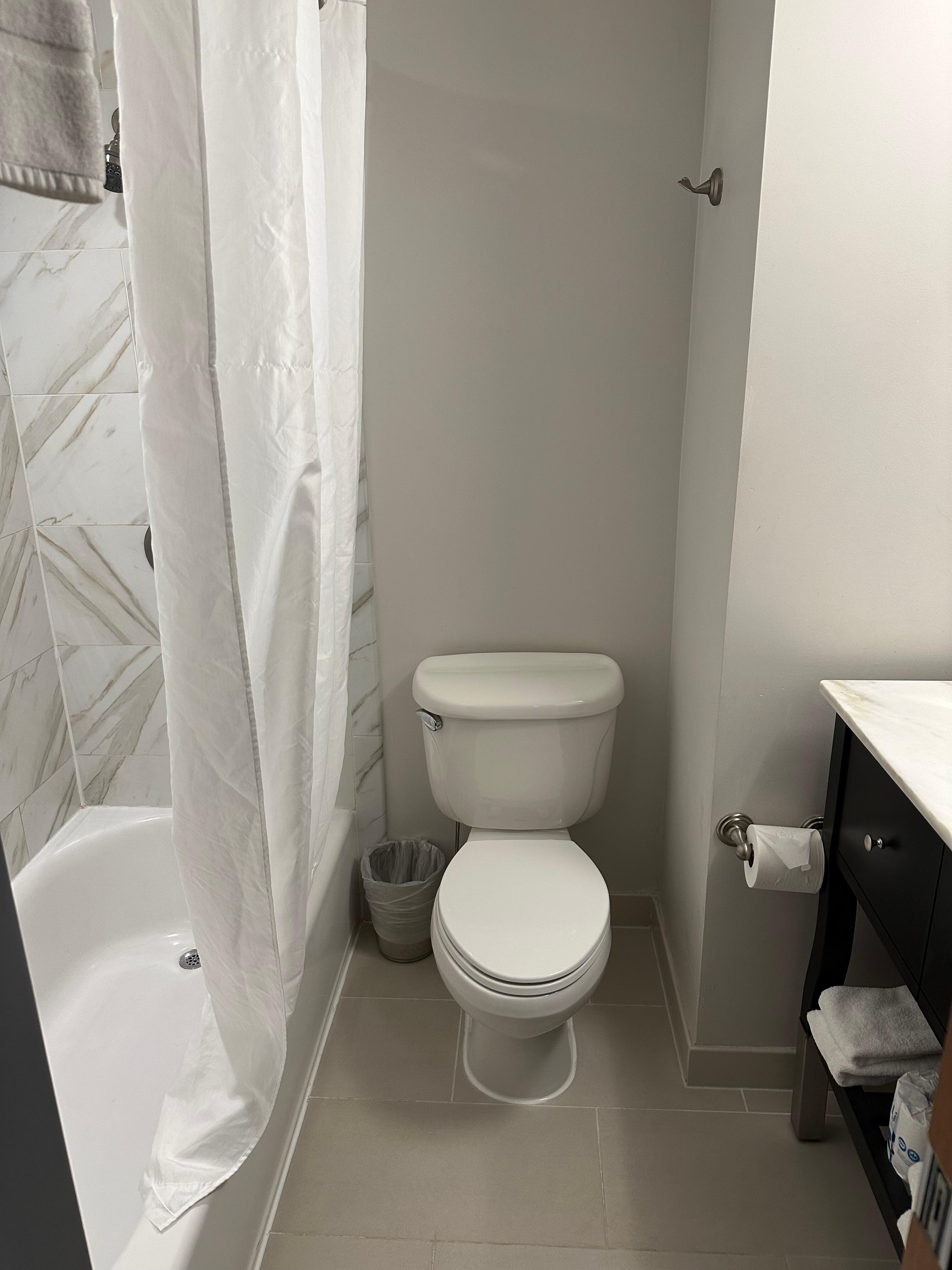 Bathroom with a bathtub visible on the left