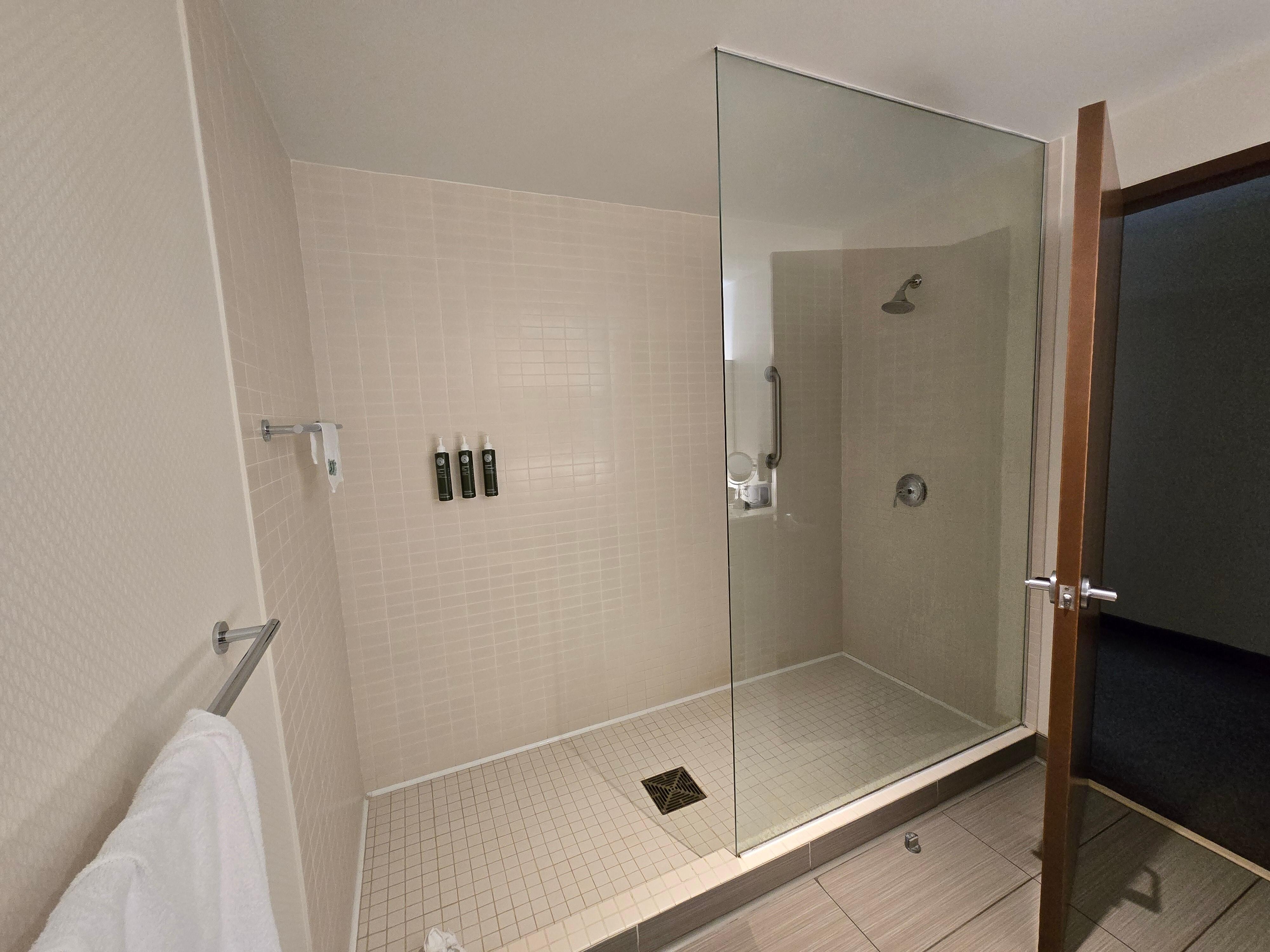 Huge shower! Appreciated the products supplied. If there is a hair dryer, could not find it.