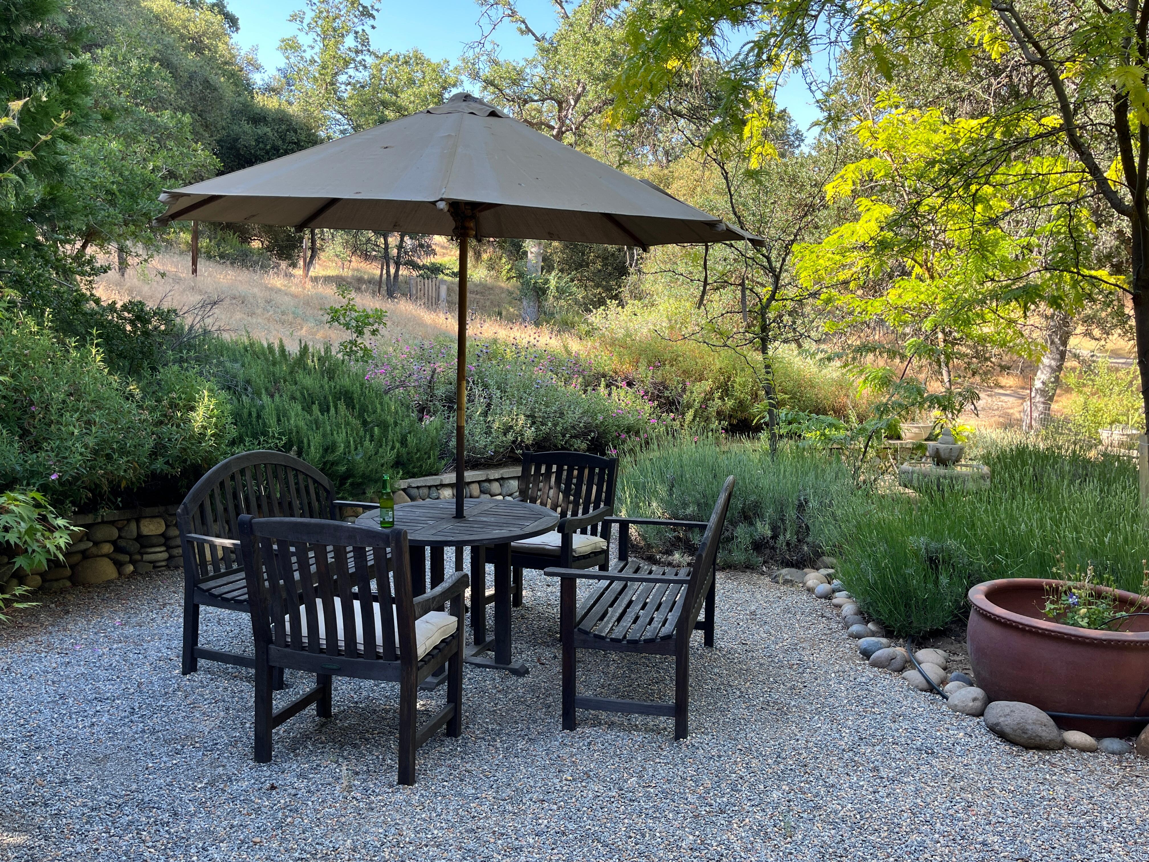 Charming garden dining area.