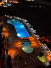 Pool lit up at night
