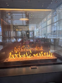 Warm insulated fireplace in the hotel lobby!