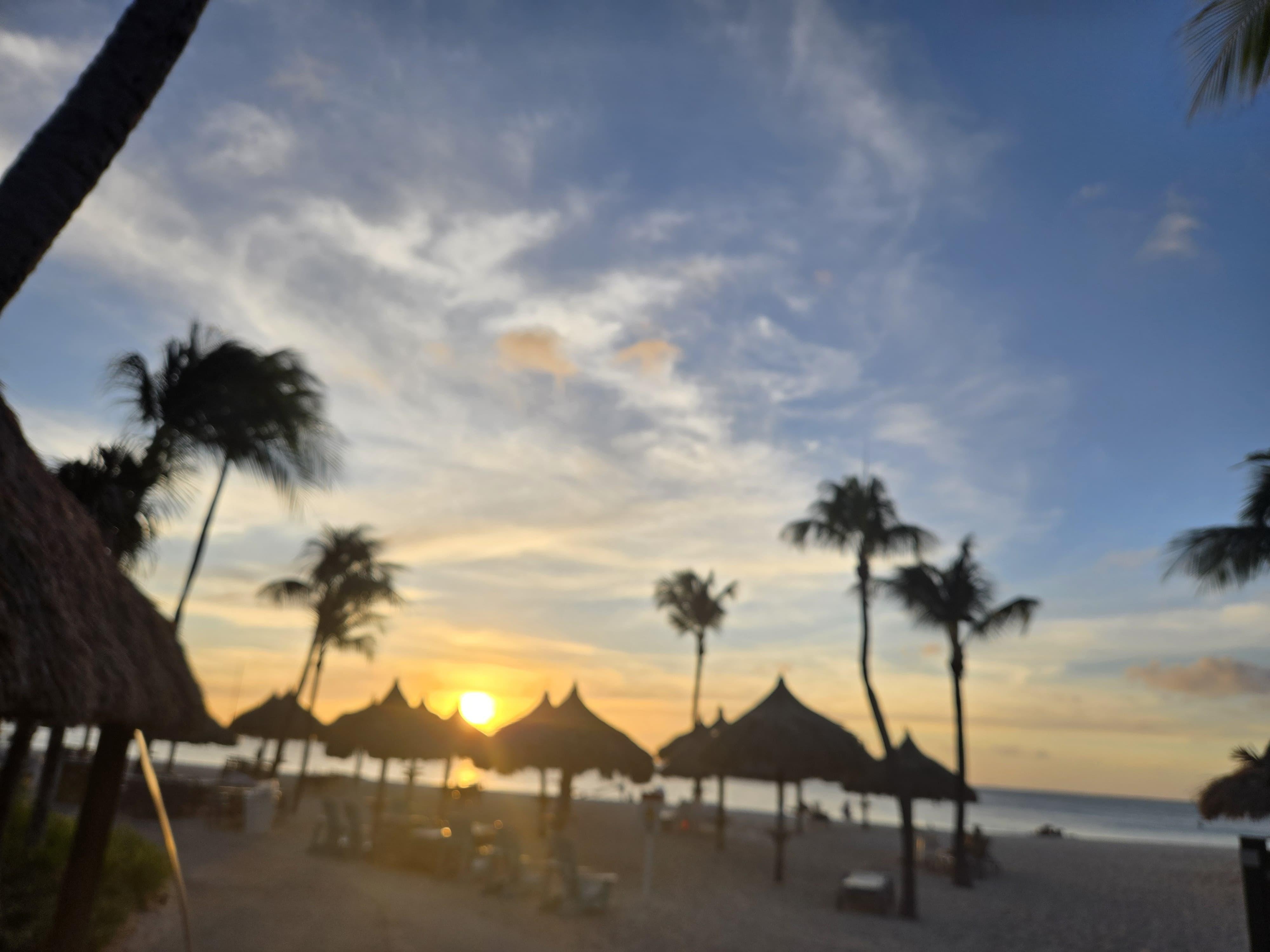 Sunset view from beach in front of Hilton