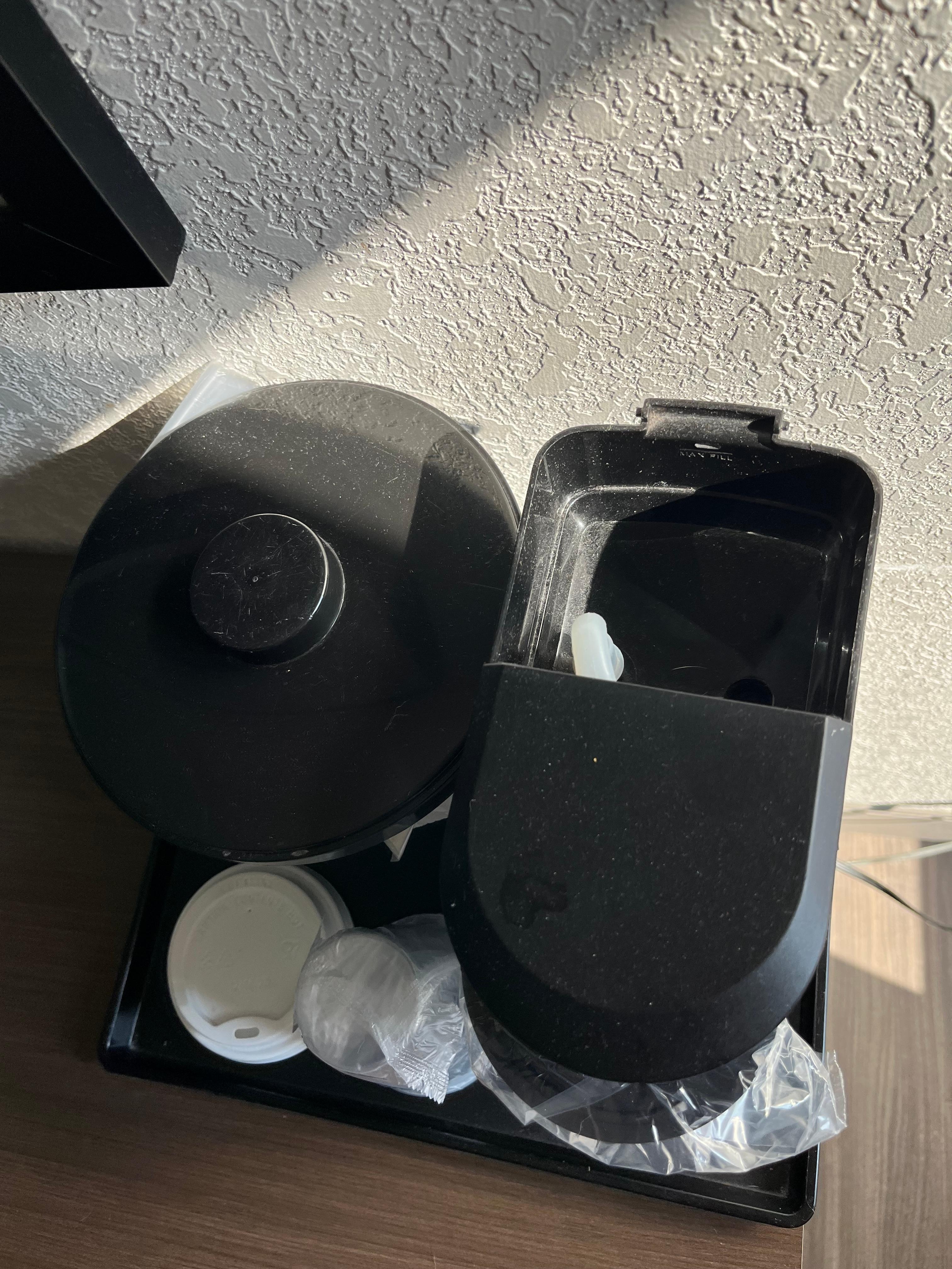 I don’t drink coffee so this wasn’t a big deal for me, but the top was missing from the coffee maker and there was pet hair in the chamber you’d pour water into. 