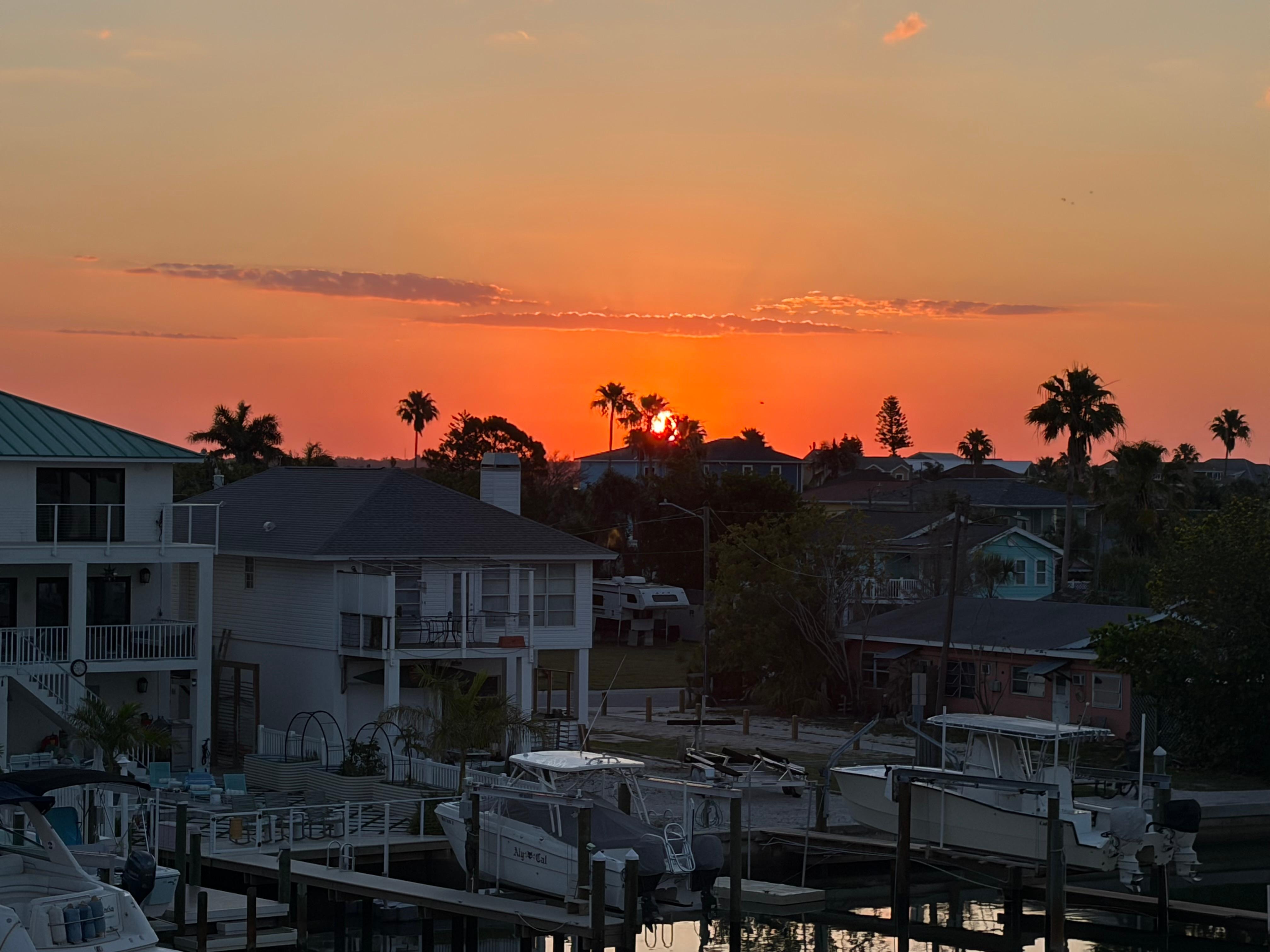 View from balcony of a sunrise.    