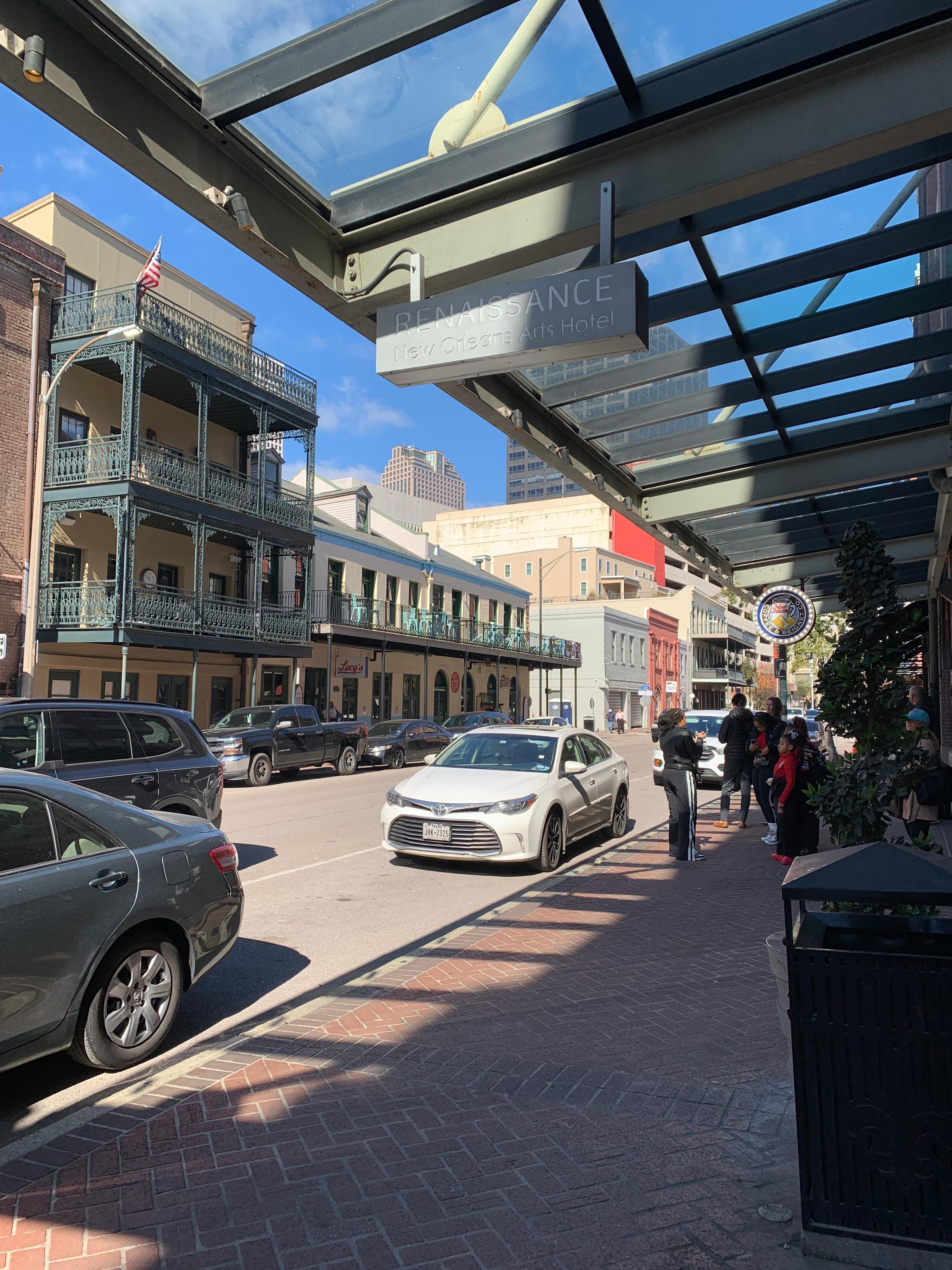 Street view walking out of hotel