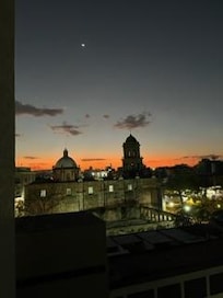 Sunset with moon from hotel 5 th floor elevator.