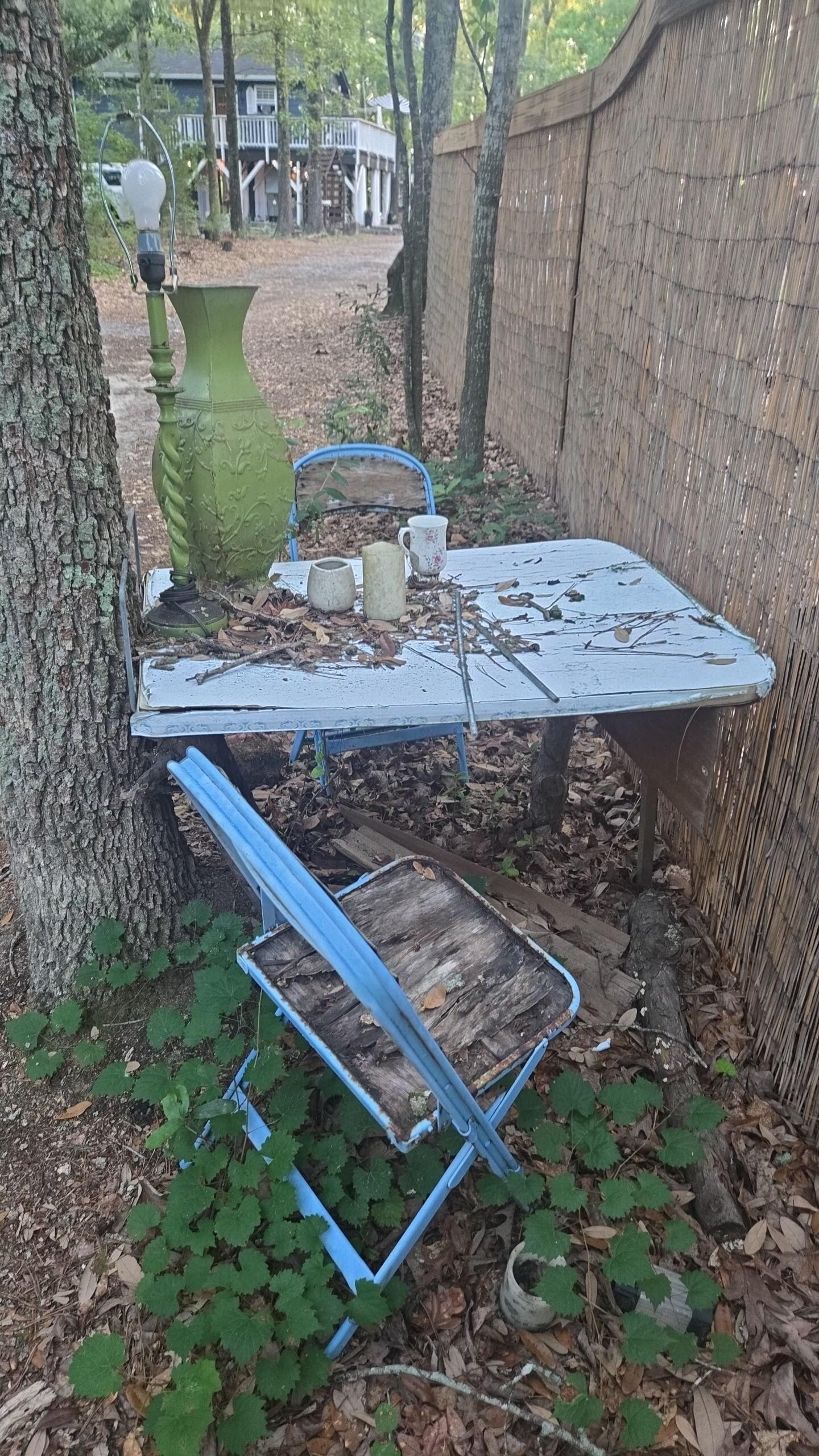 An example of weather-worn furniture and decor