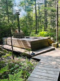 Wood heating hot tub .