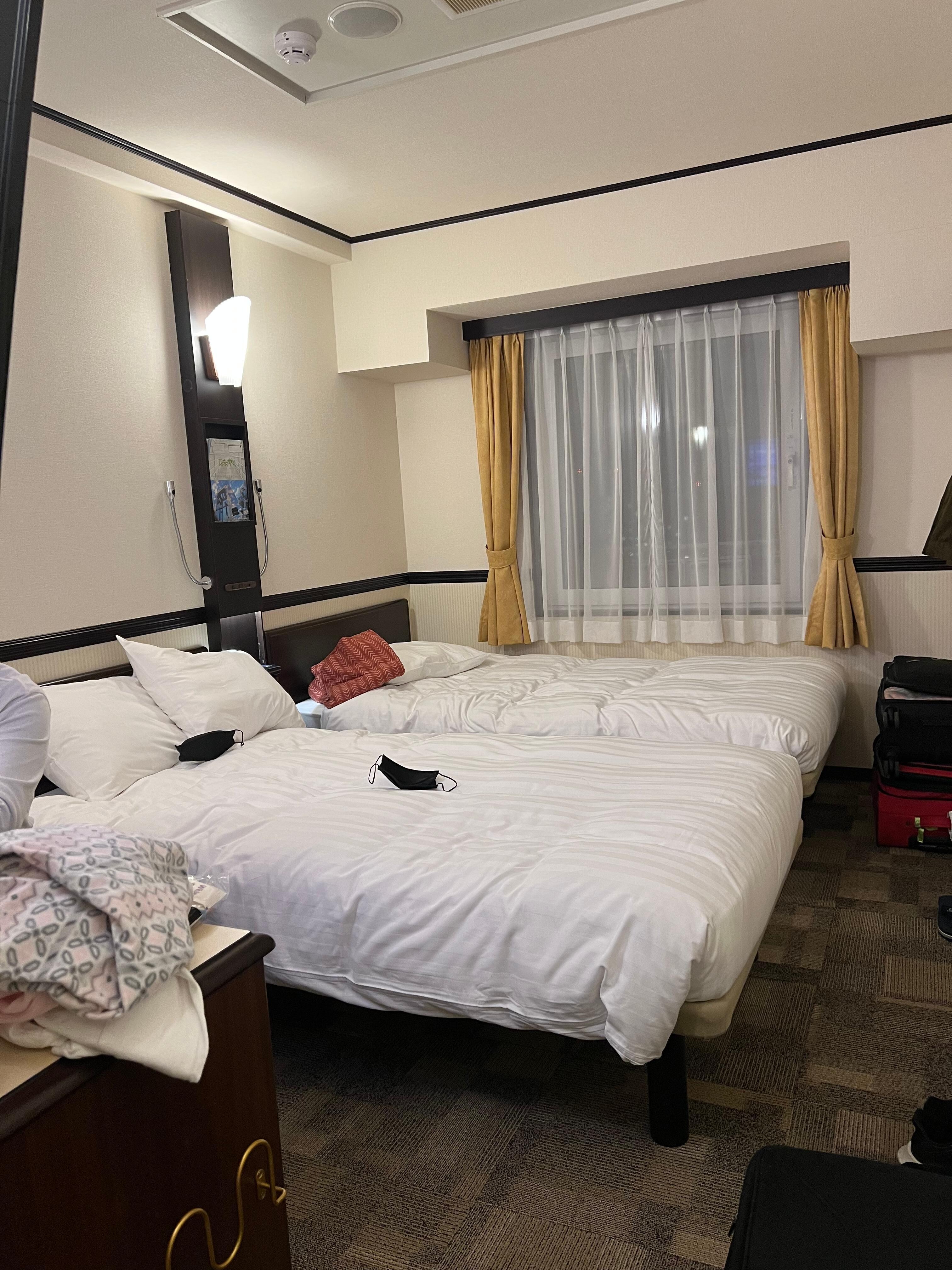 Tiny but enough for two and very clean room and spotless bathroom