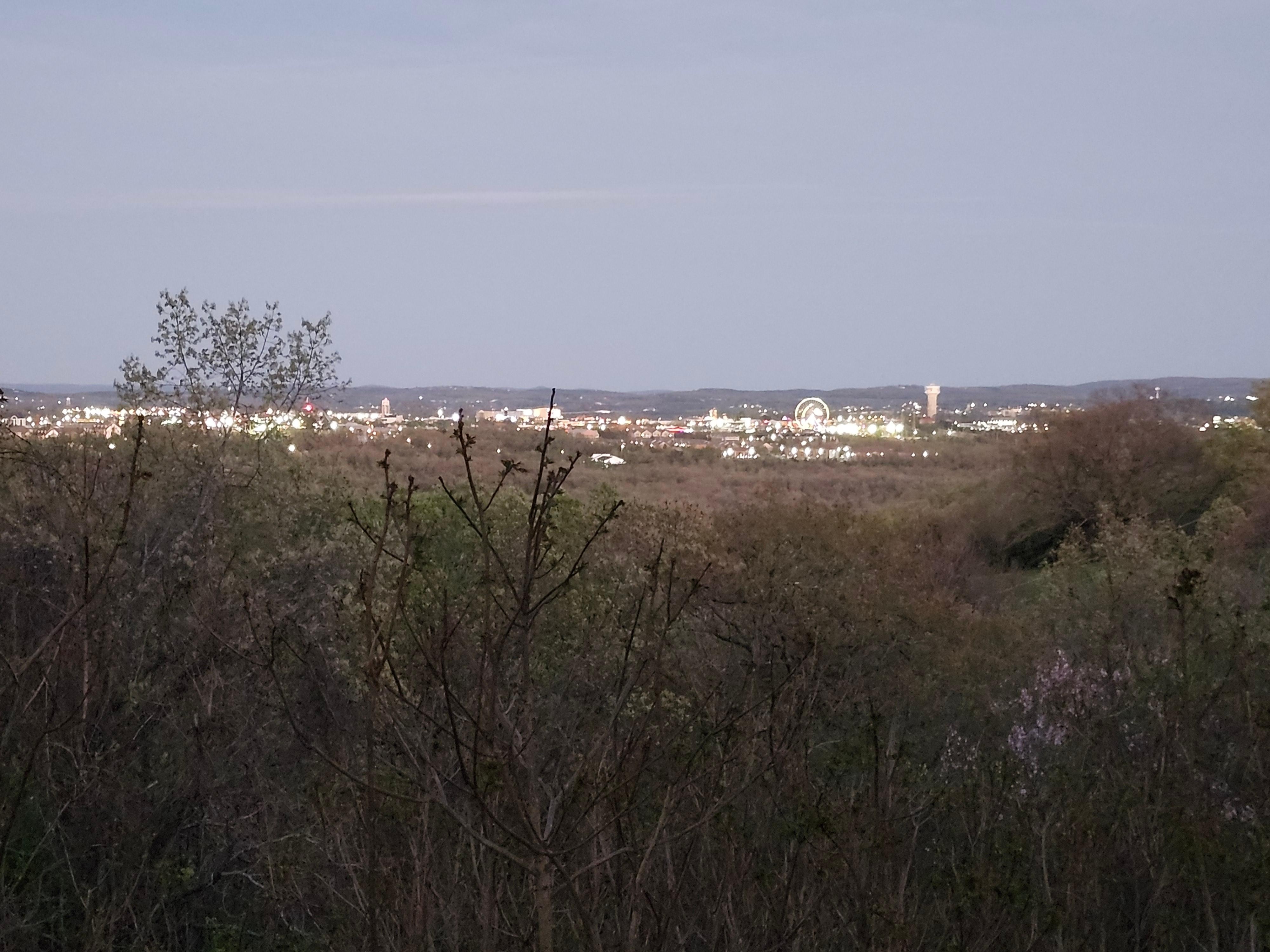 View of Branson from the courtyard at sunset.