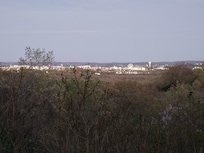 View of Branson from the courtyard at sunset.