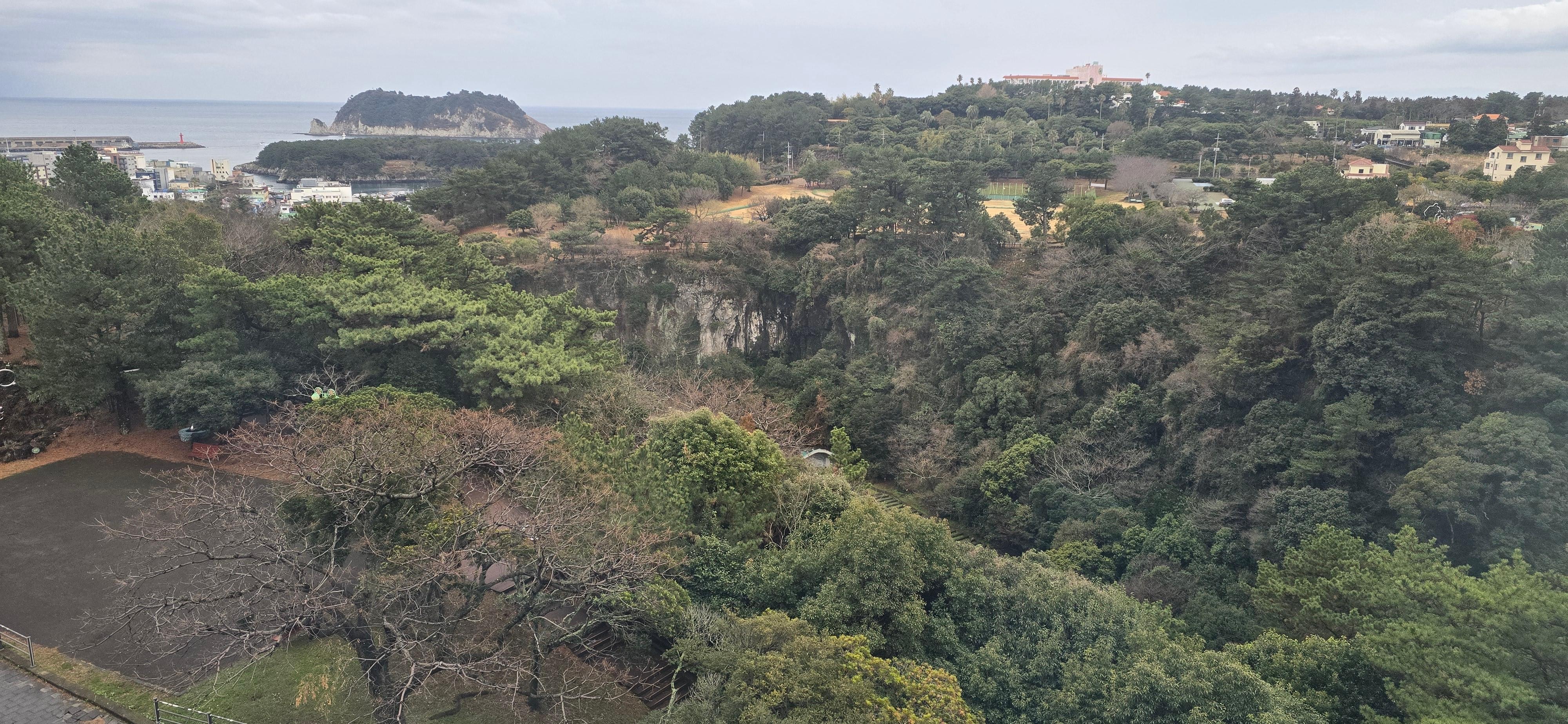 방에서 보이는 천지연 주변 