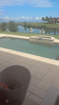 From the kitchen door!