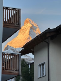 Sunrise view of matterhorn from our room’s balcony