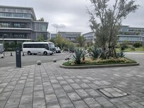 Shuttle service waiting area outside hotel.