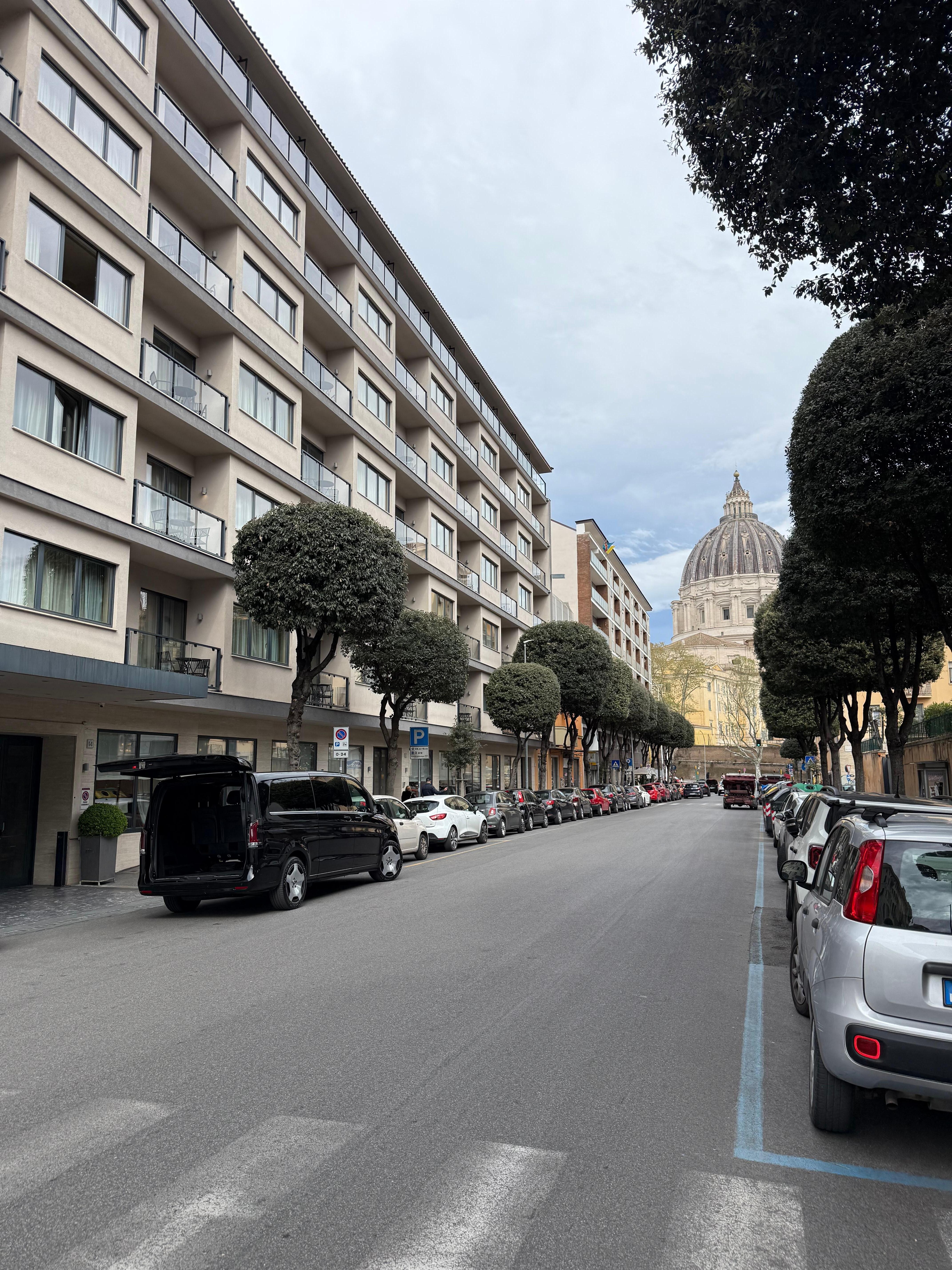 Just around the corner and a short walk to a great restaurant on the left and St. Peter straight ahead.