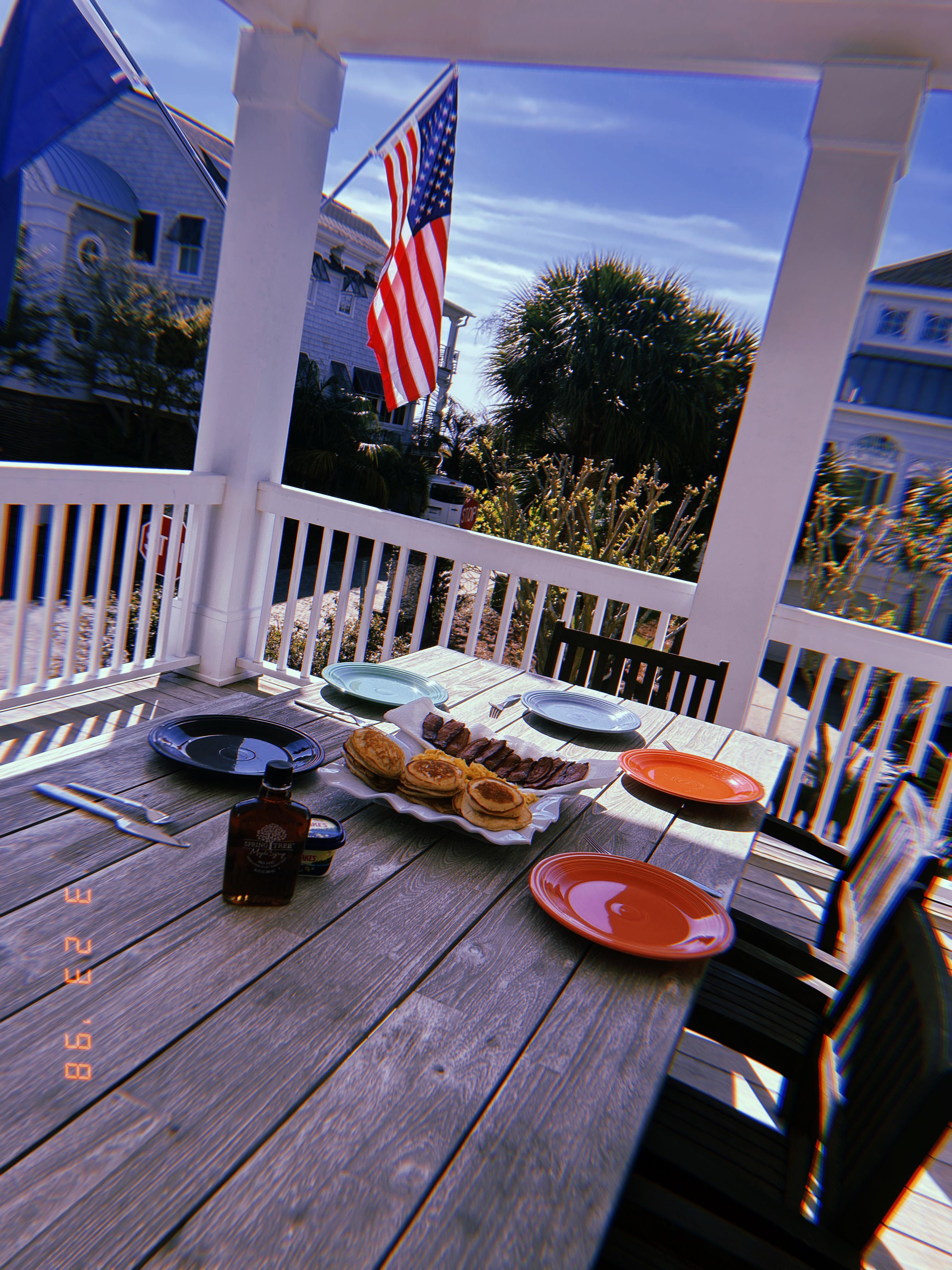 Breakfast on the front porch 