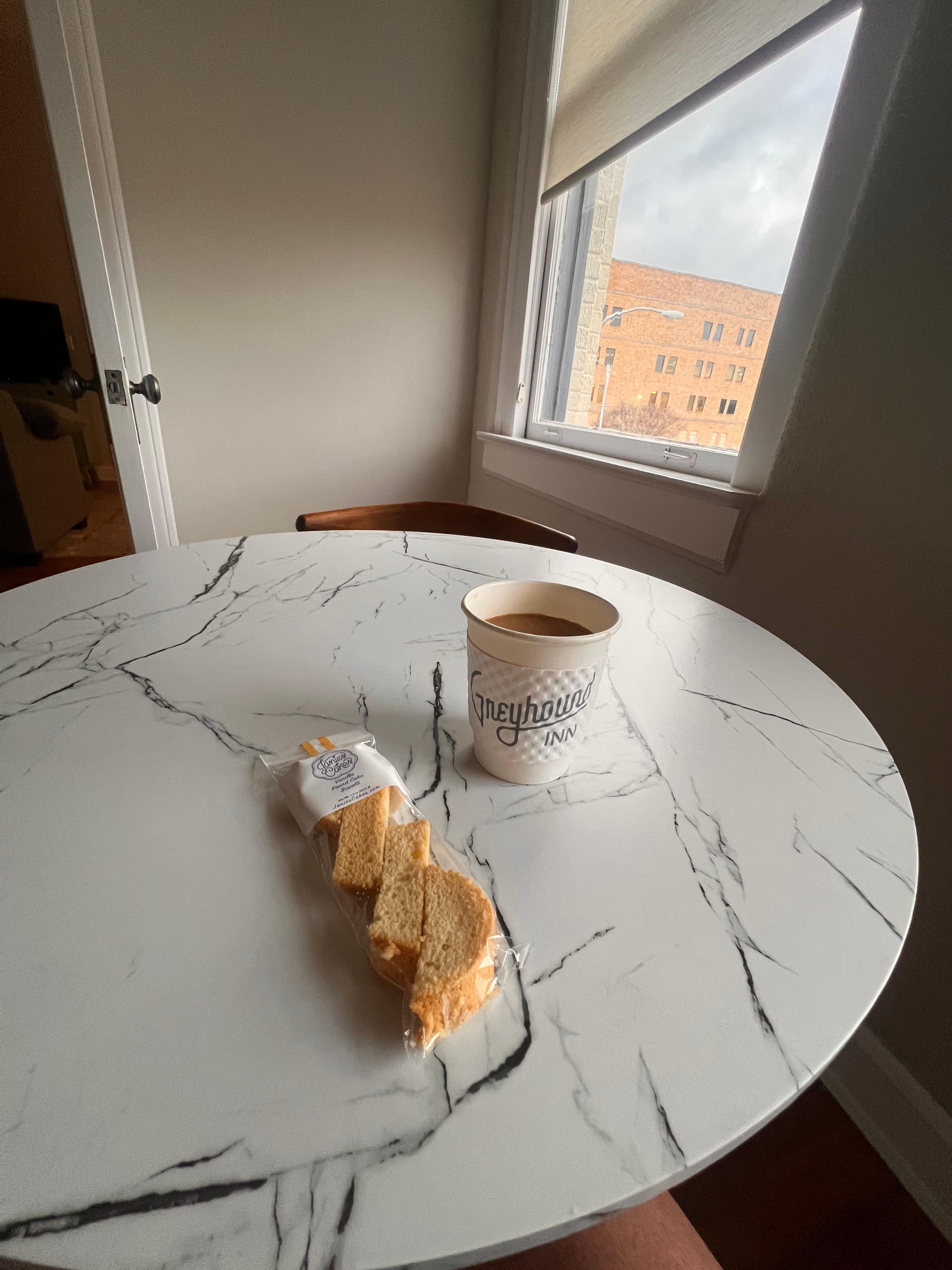 My morning coffee with the best biscotti from a local Bakery