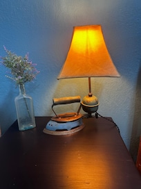 The house is equipped with many different repurposed, cute lamps!