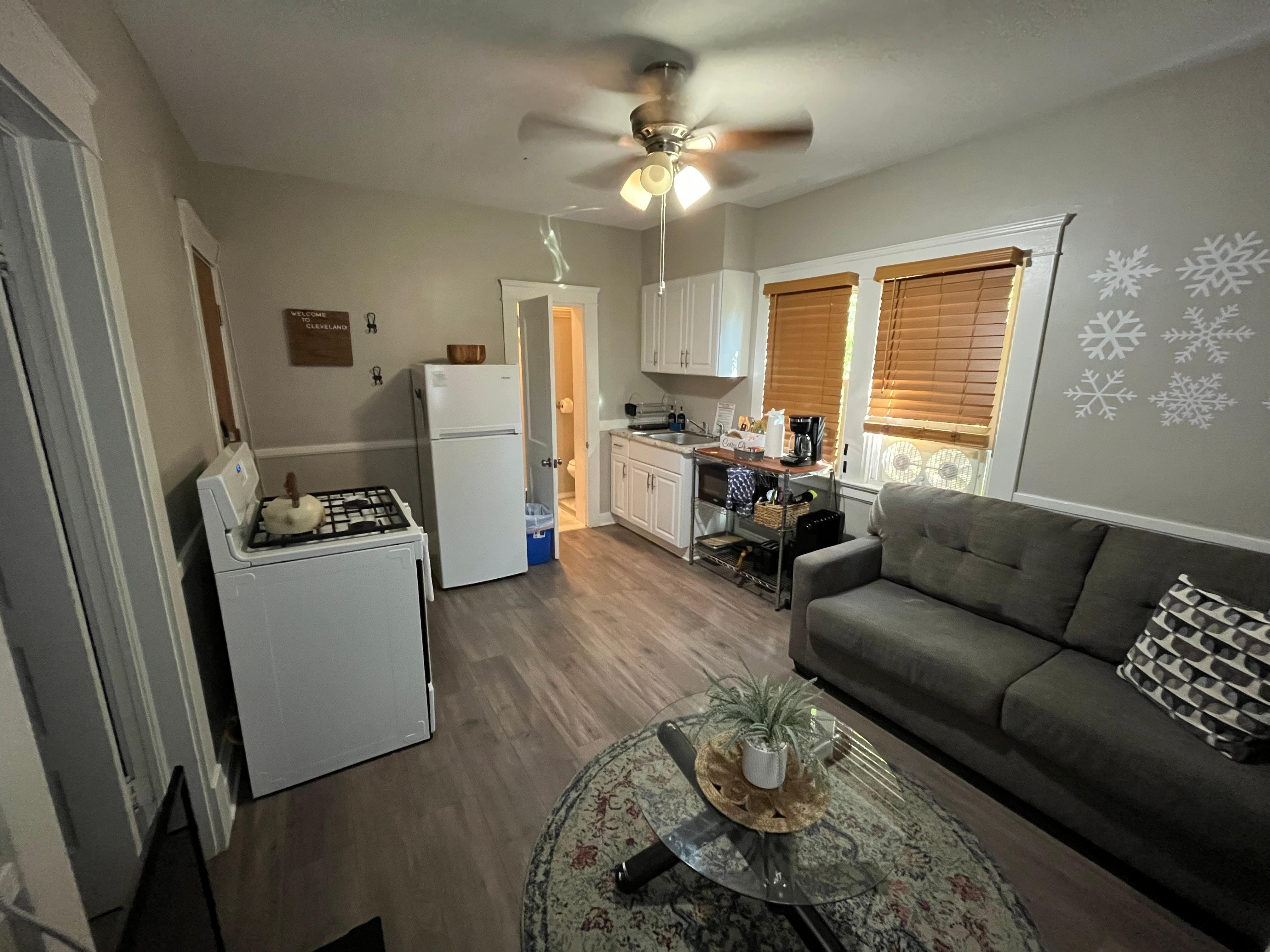 Living room and kitchen. 