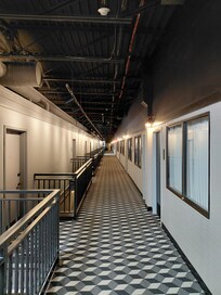 Hallway. The carpet makes it look like a MC Escher drawing.