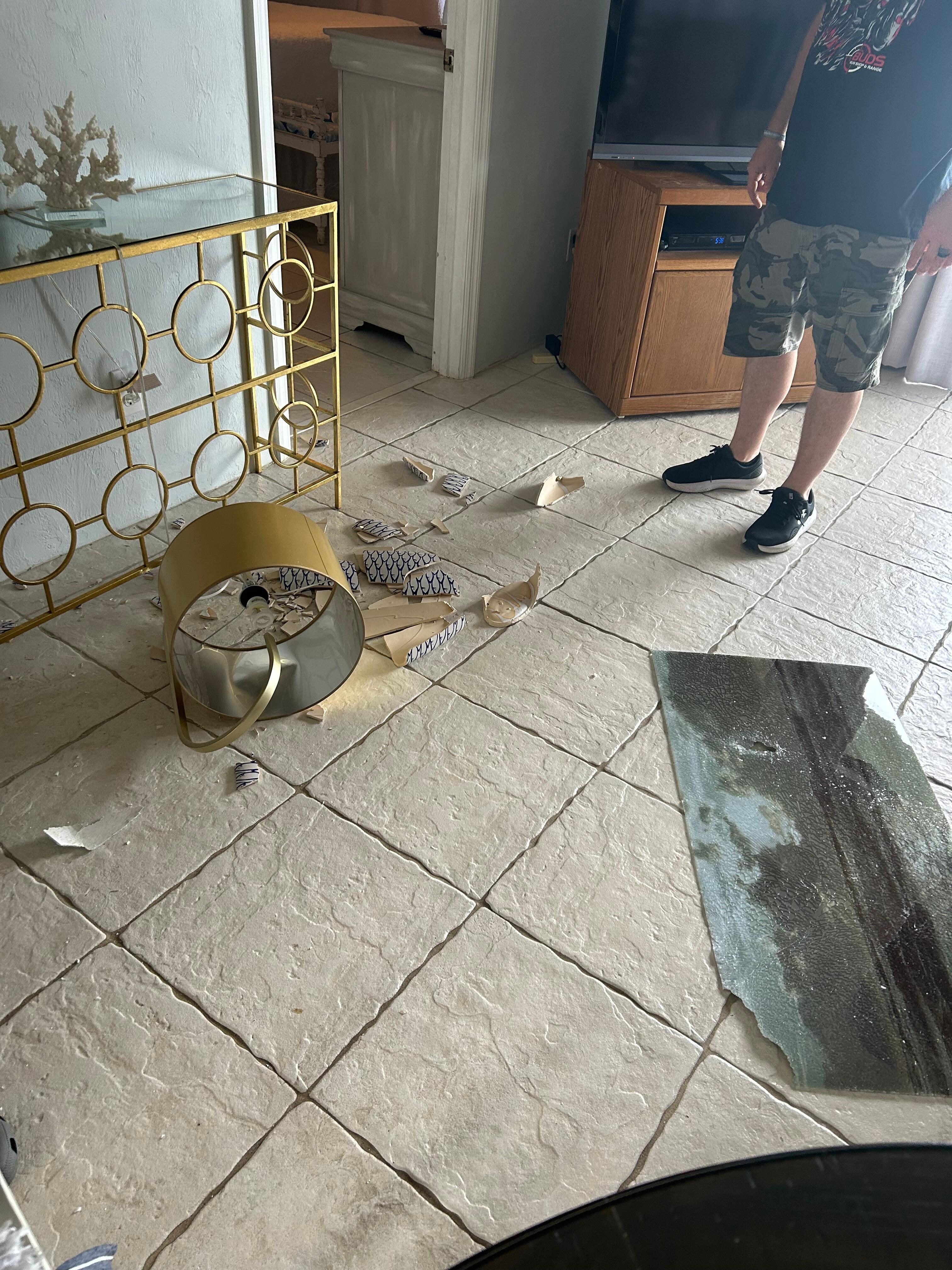 Broken glass when we arrived 