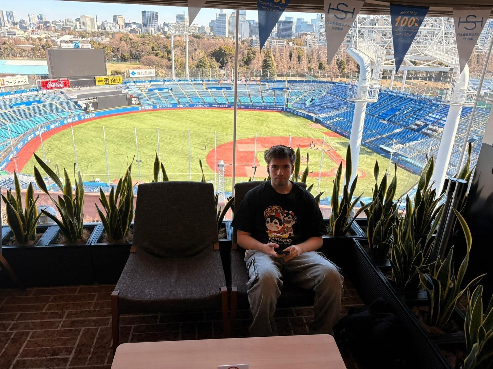 View of baseball stadium from reception