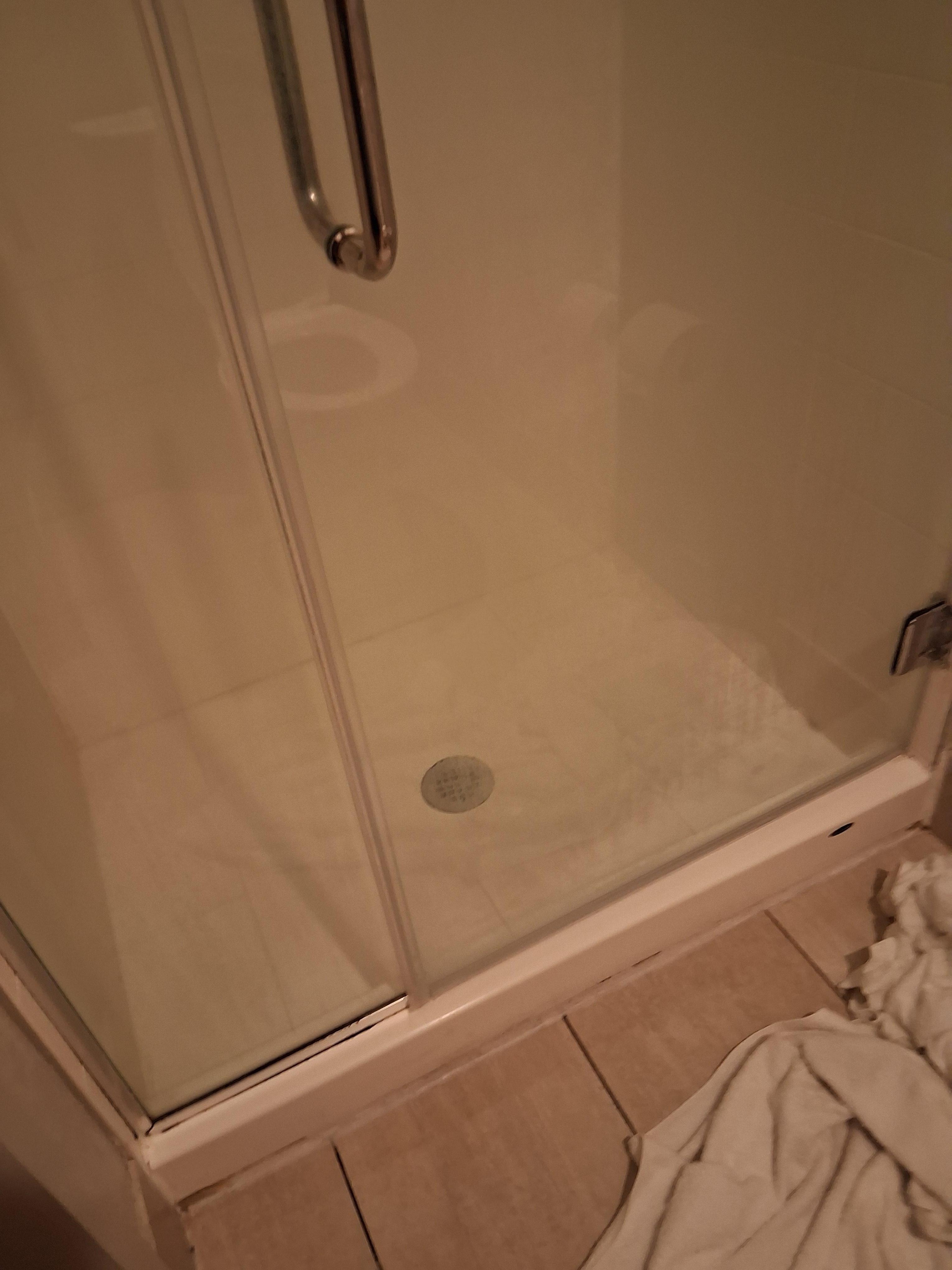 Bathroom had rusty shower door was cloudy