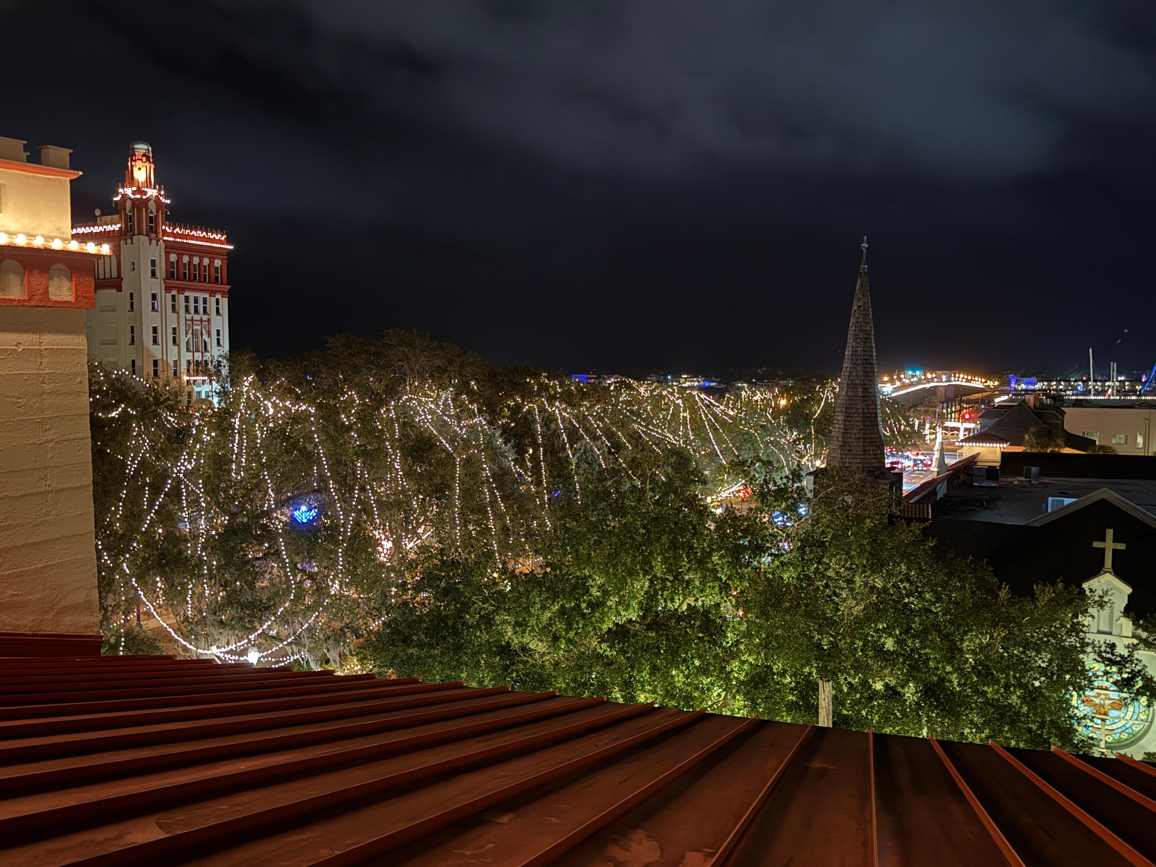 View from rooftop towards the park lights. 