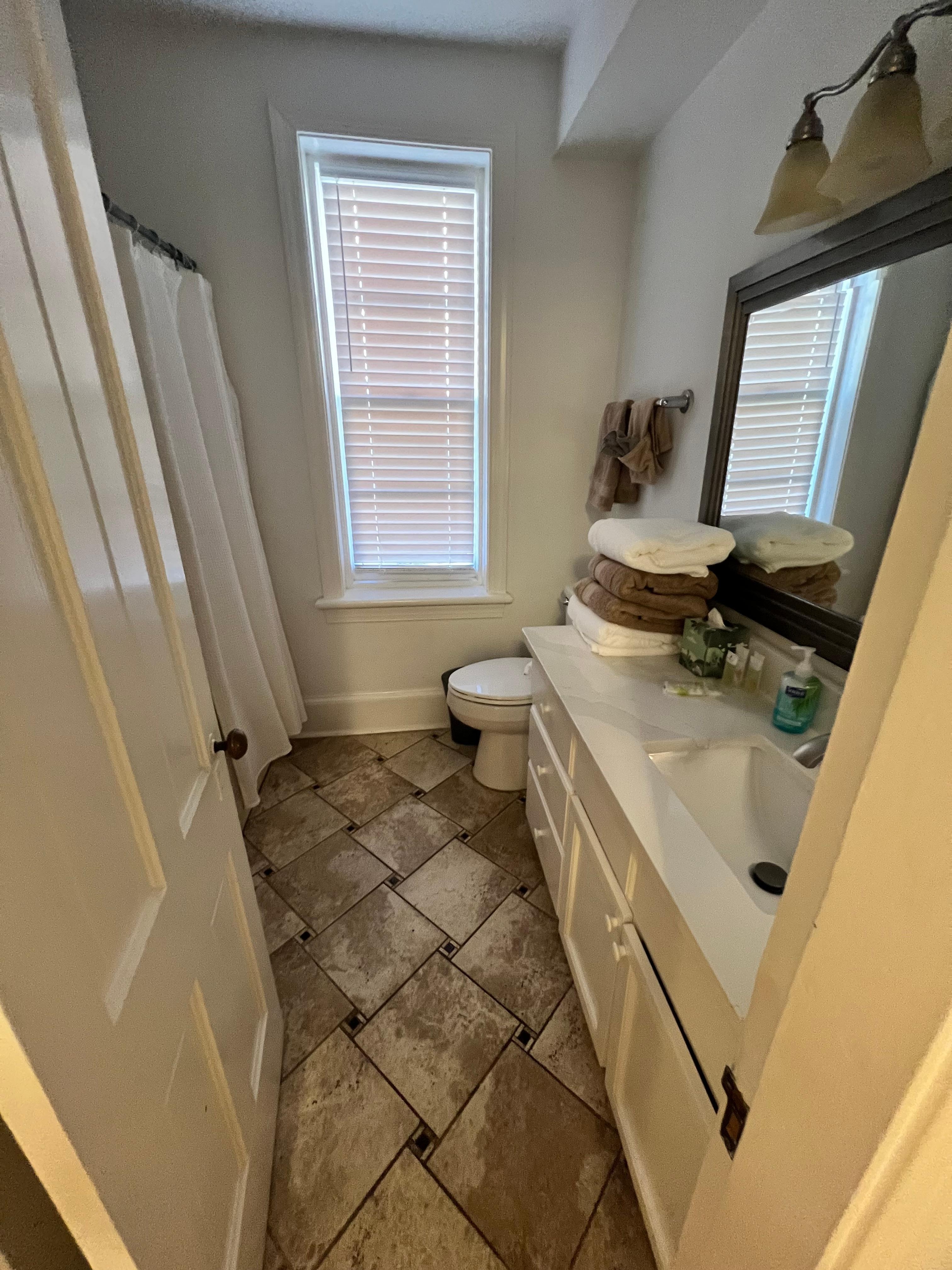 Beautiful bathroom with the thickest towels ever. 