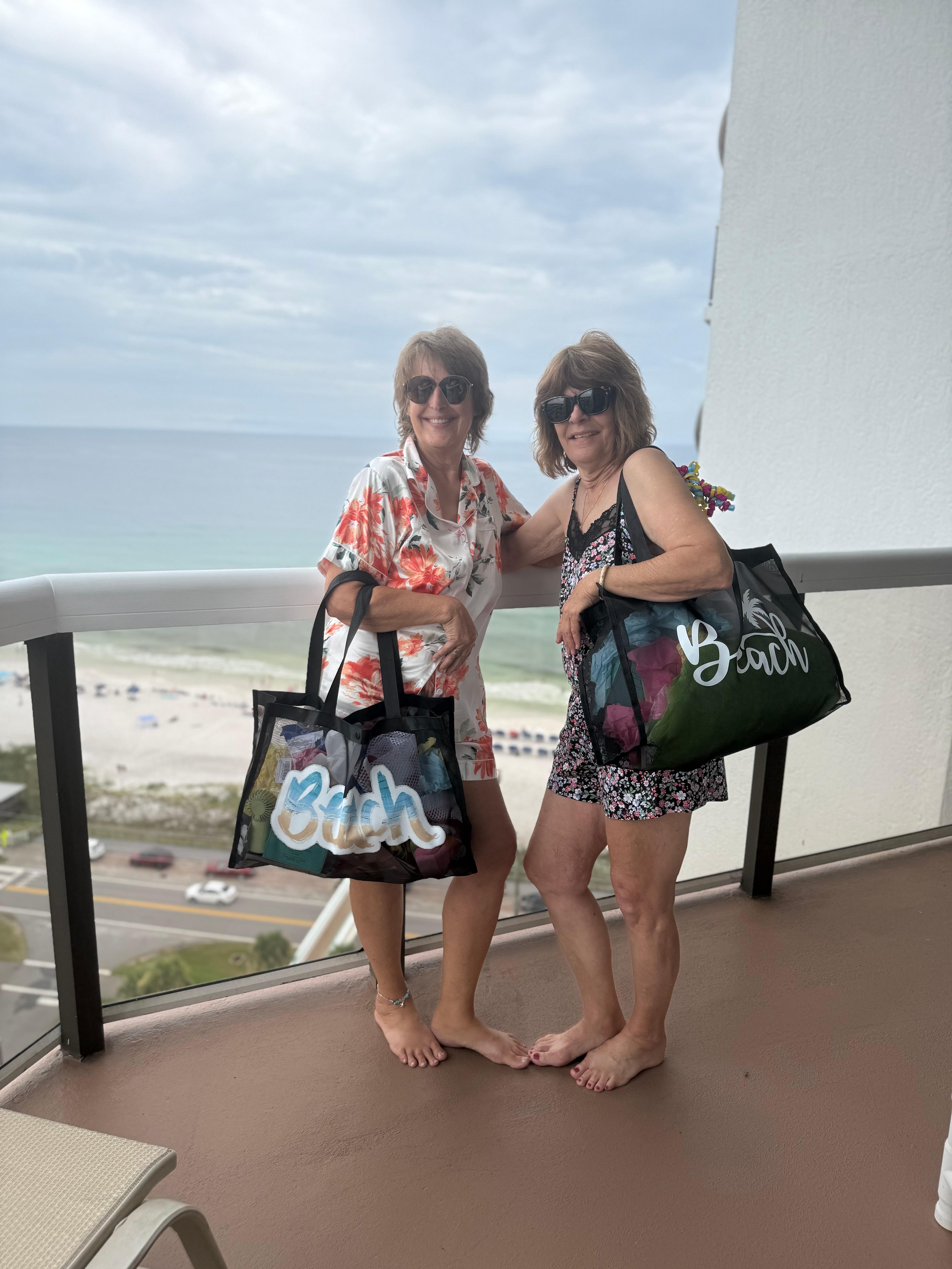 On the balcony with goodie bags