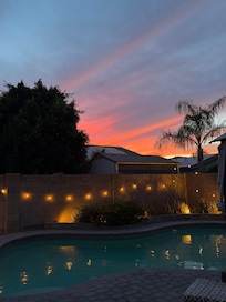 Sunset over the pool