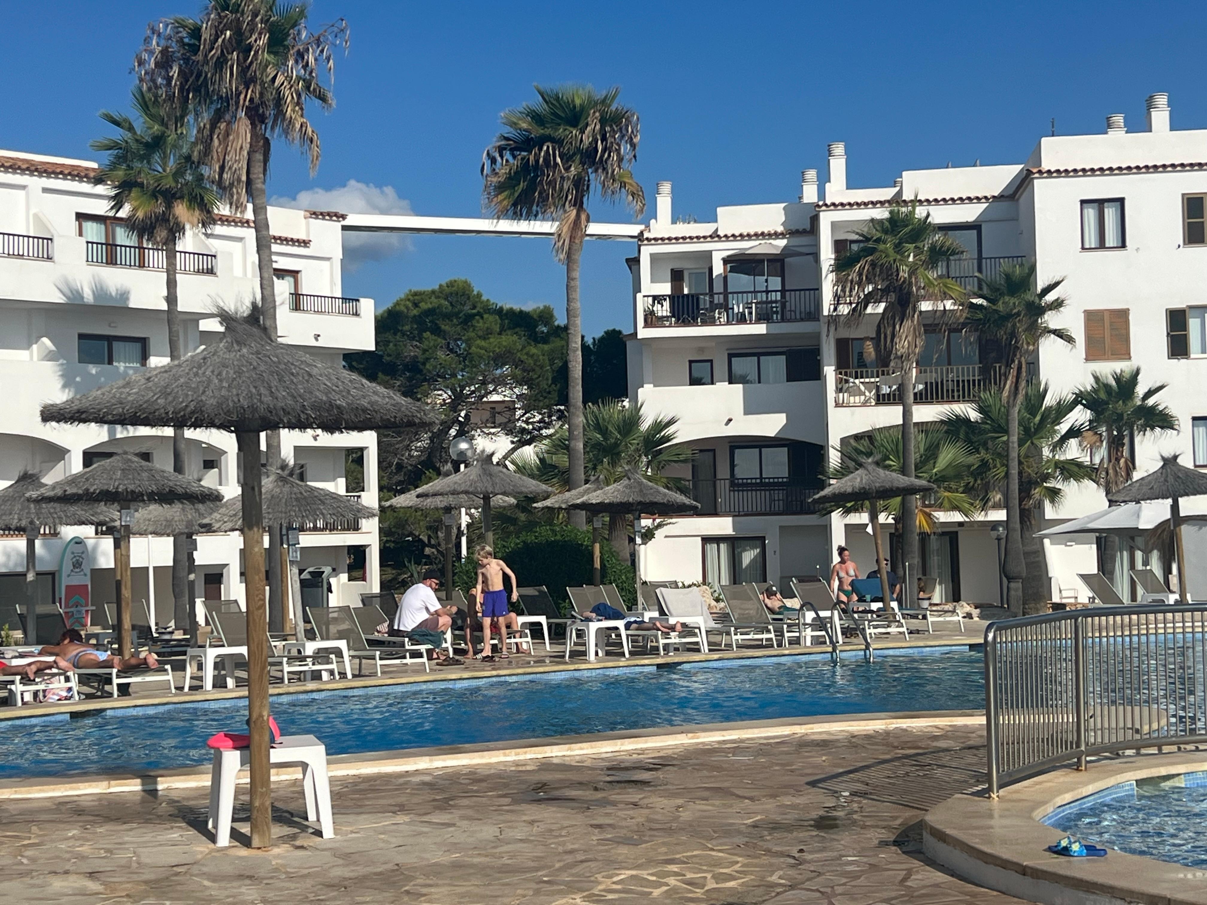 View from the pool to the apartment 