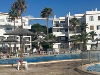 View from the pool to the apartment