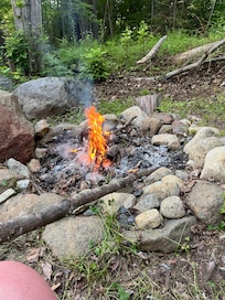 Relaxing fire after a full day of canoeing and fishing