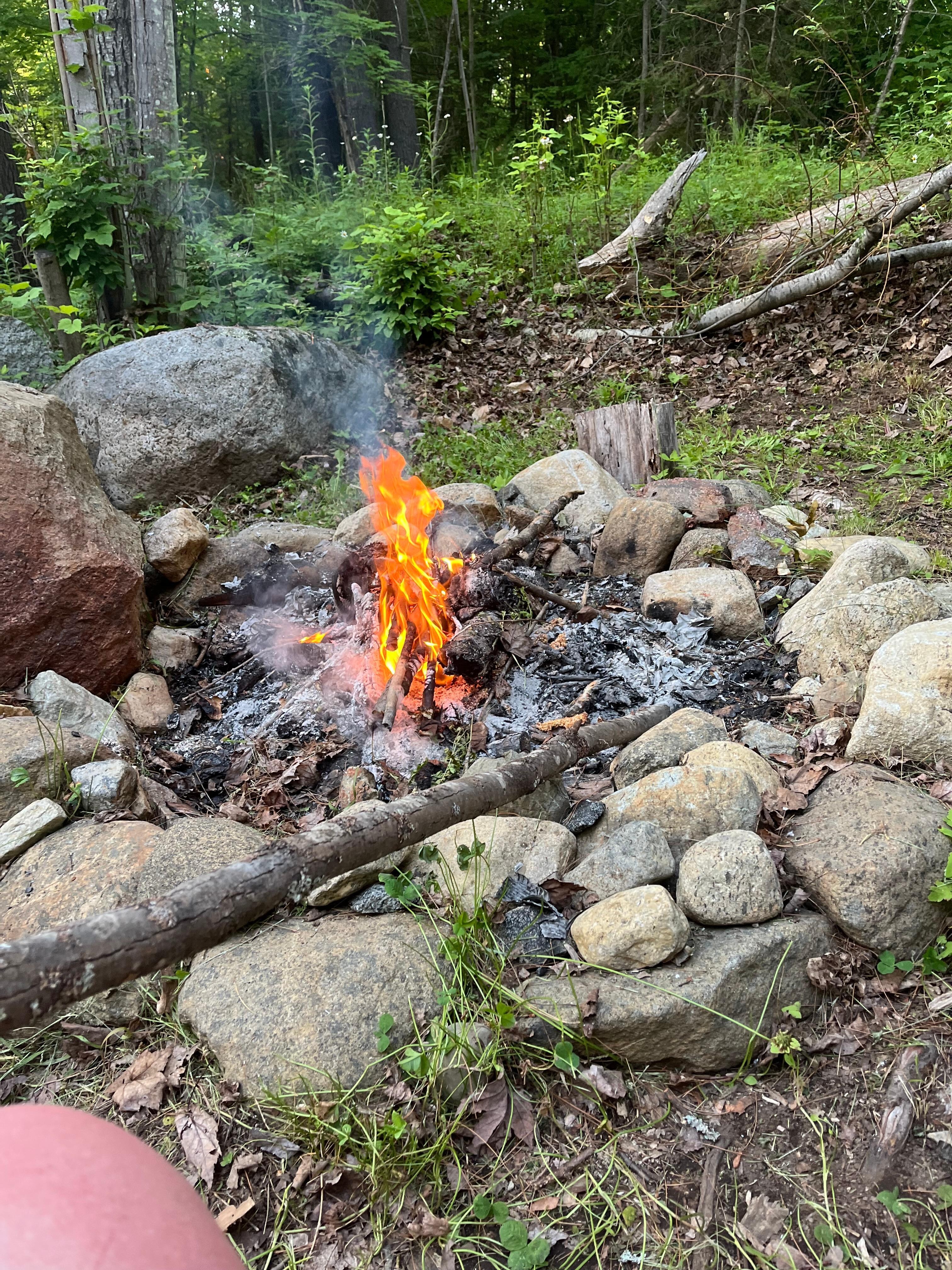 Relaxing fire after a full day of canoeing and fishing