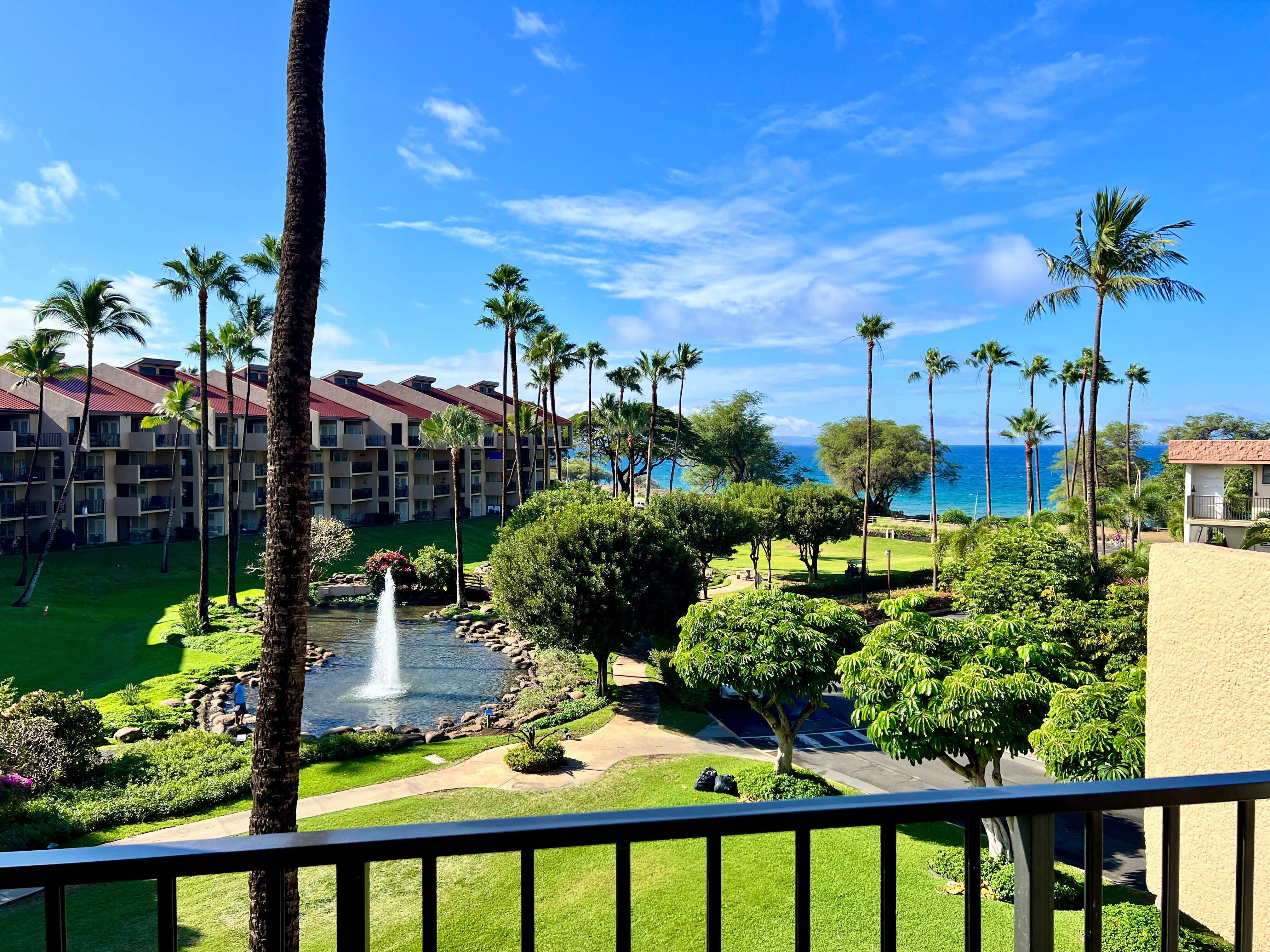 Balcony view of grounds & ocean.