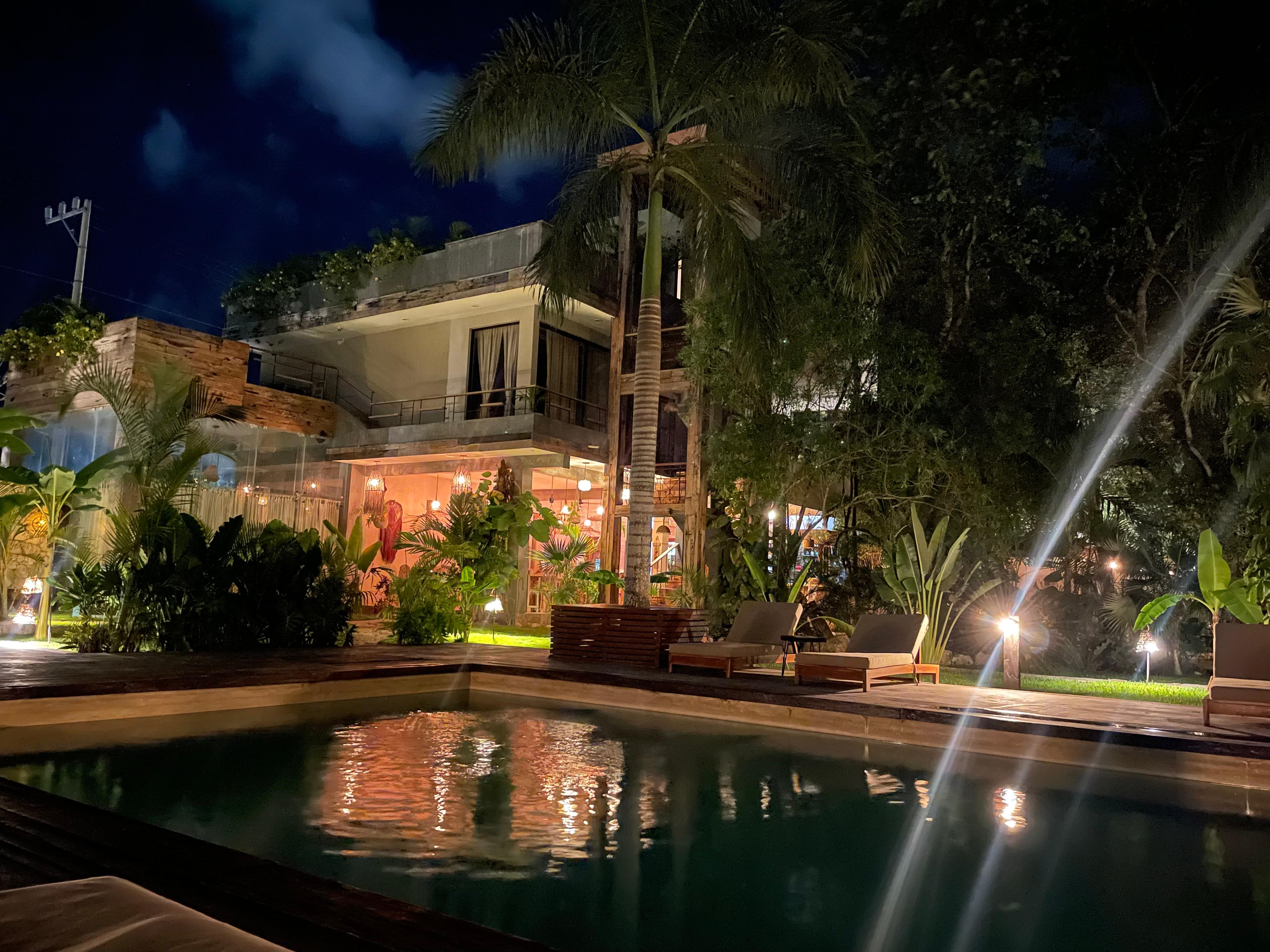 Pool view at night 