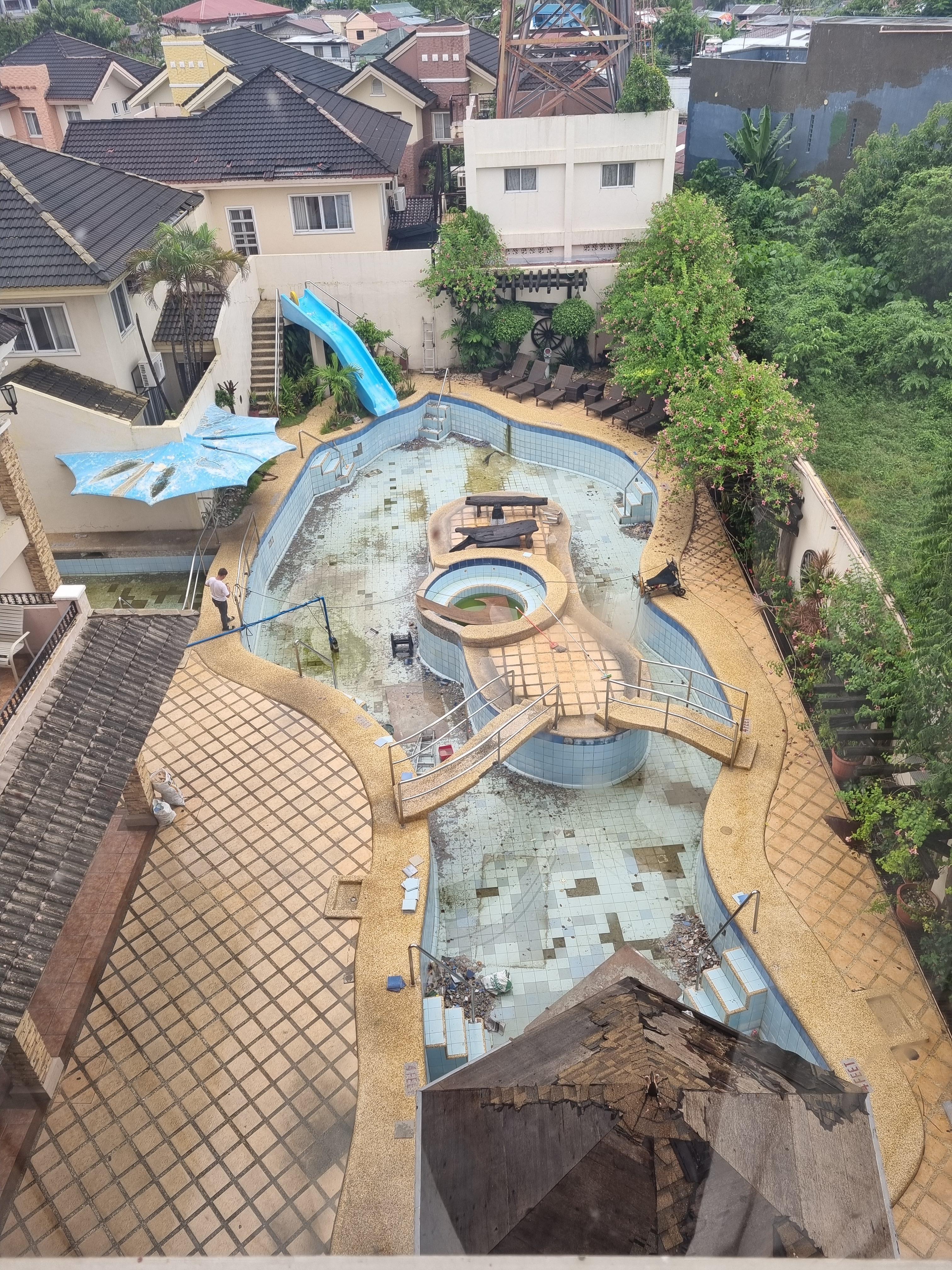 The pool and outside area.