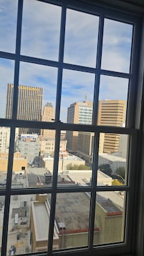 Fabulous cityscape right outside one window!