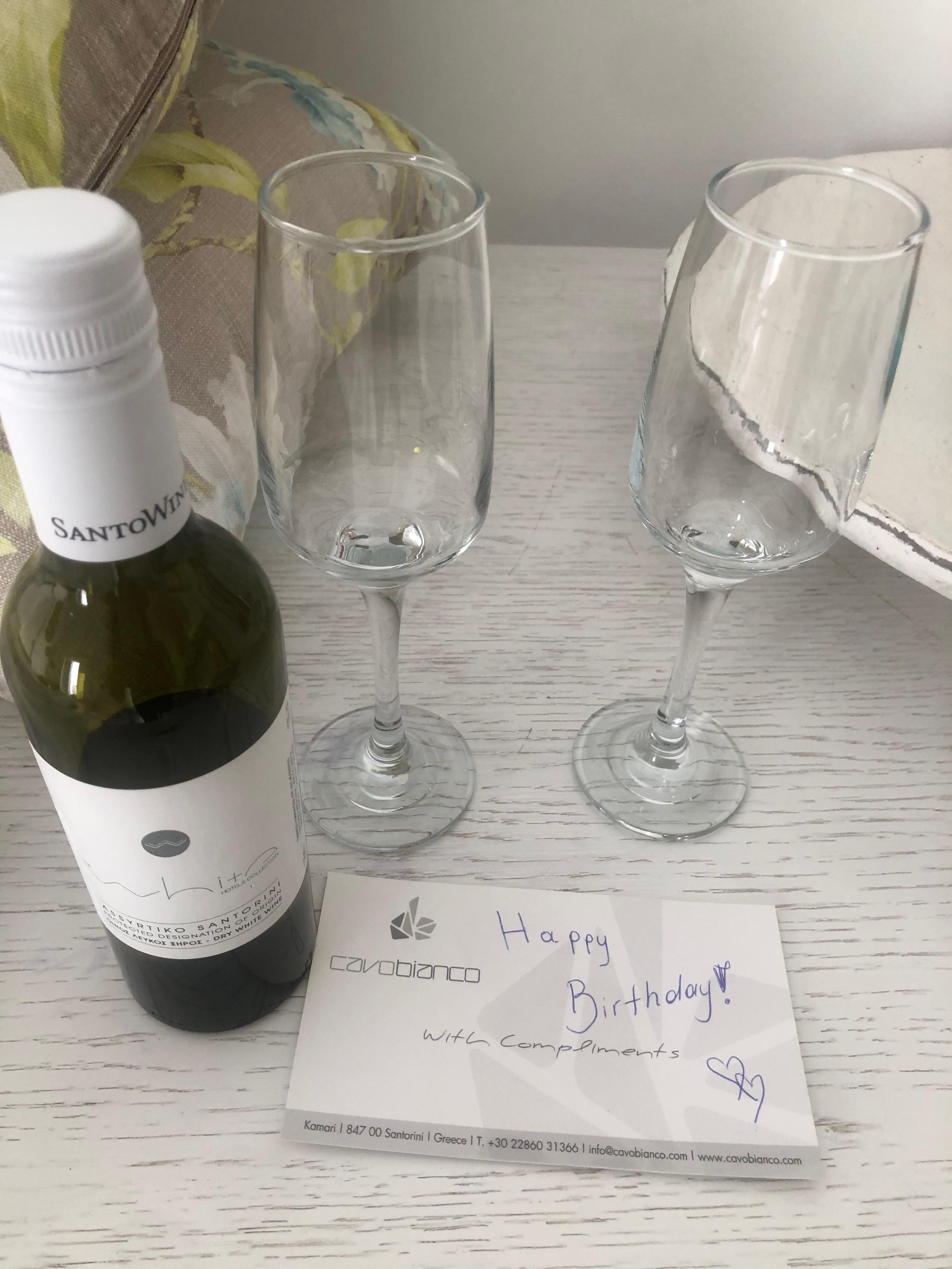 Birthday note and wine