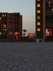Pinnacle Port at night. Red lights to protect turtles.