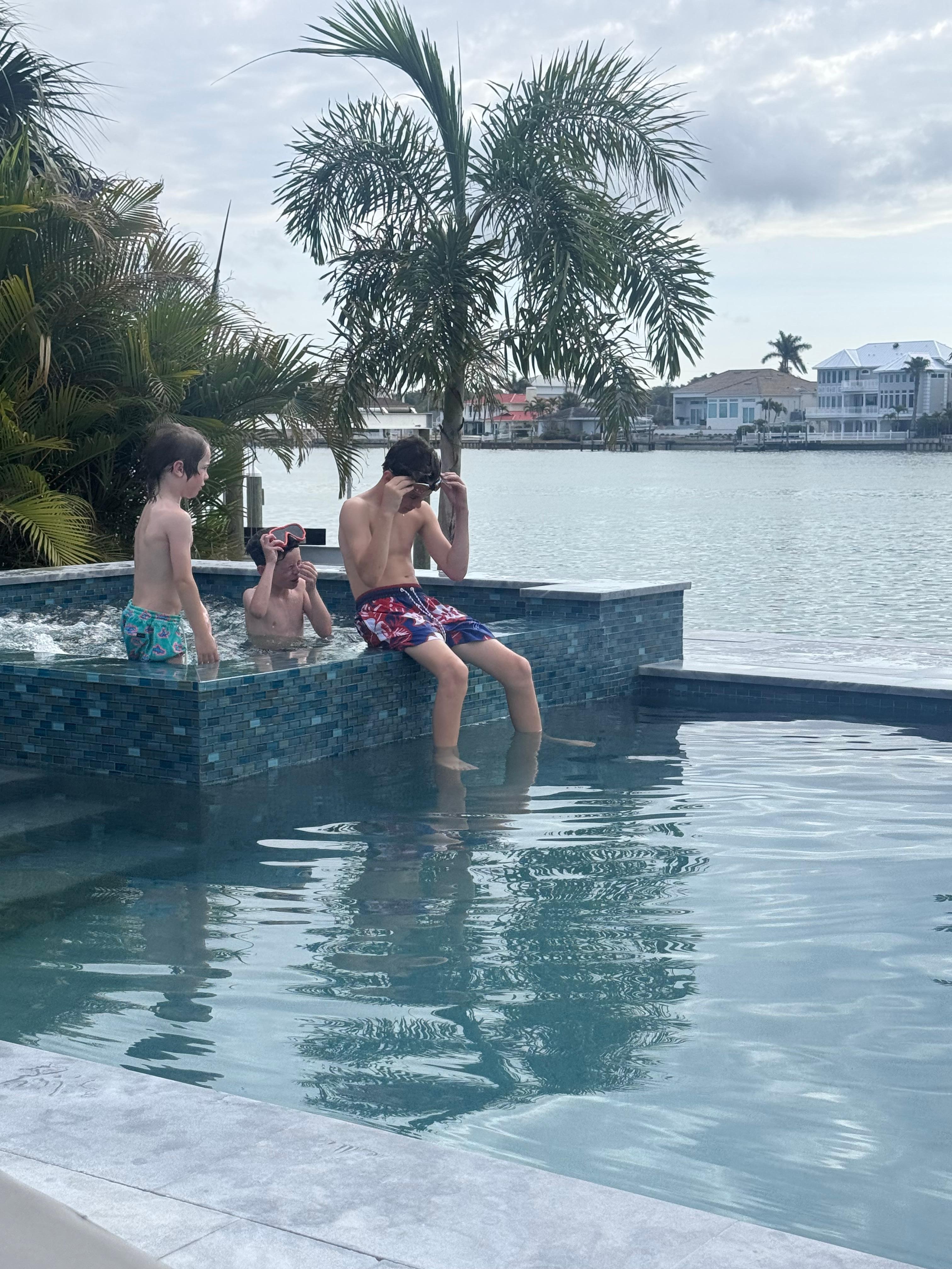 Enjoying the pool and hot tub 