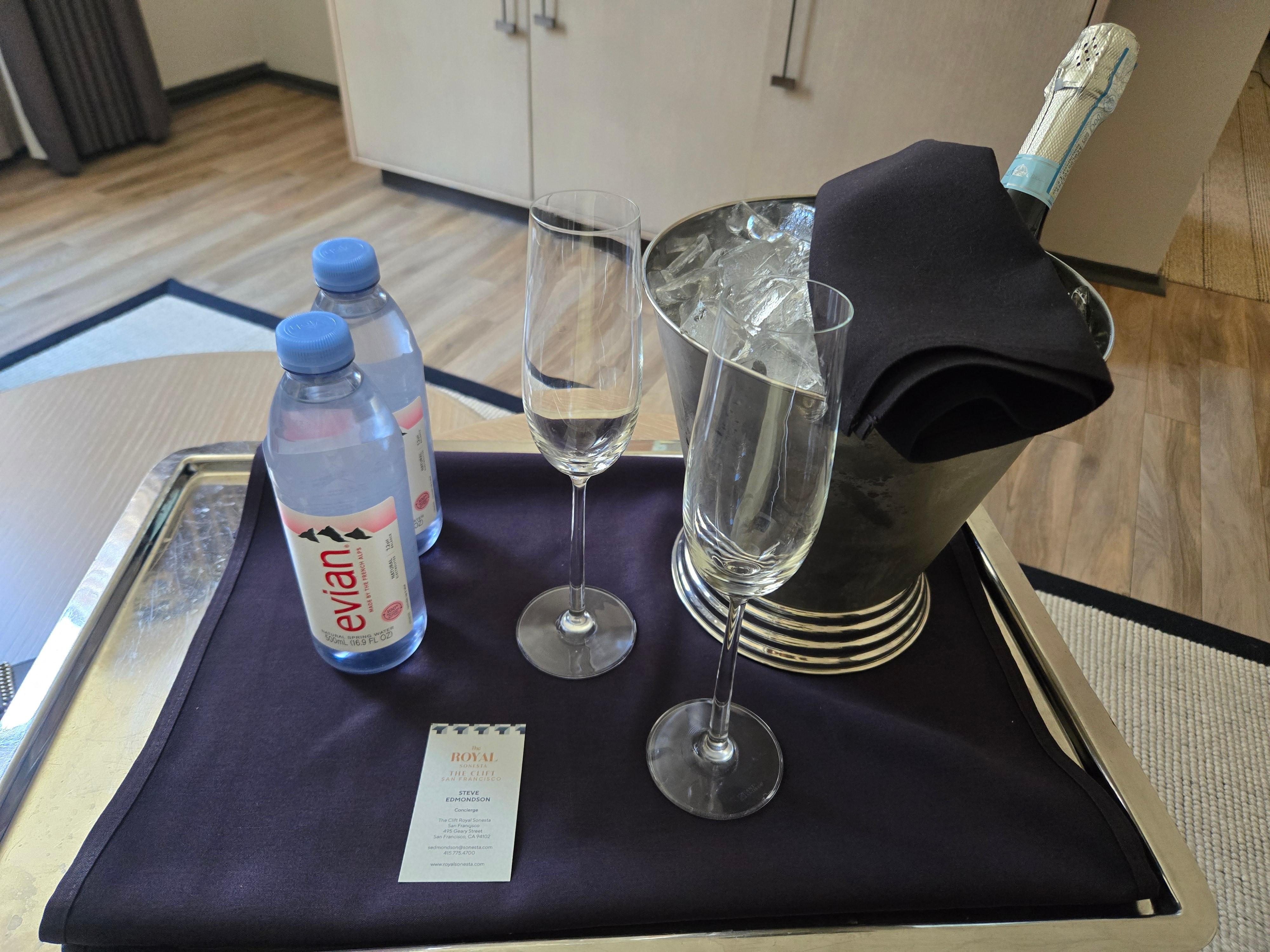 Came to San Fran for Spring Break and early Bday celebration. A bottle was sent to my room by management(Jason).