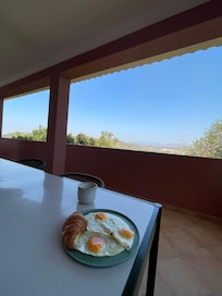 Breakfast on one of the outdoor patios