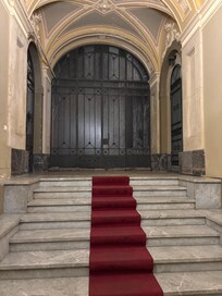 Entering the building