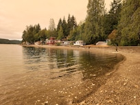 View down the neighbors beach. (Smoky skies overhead)